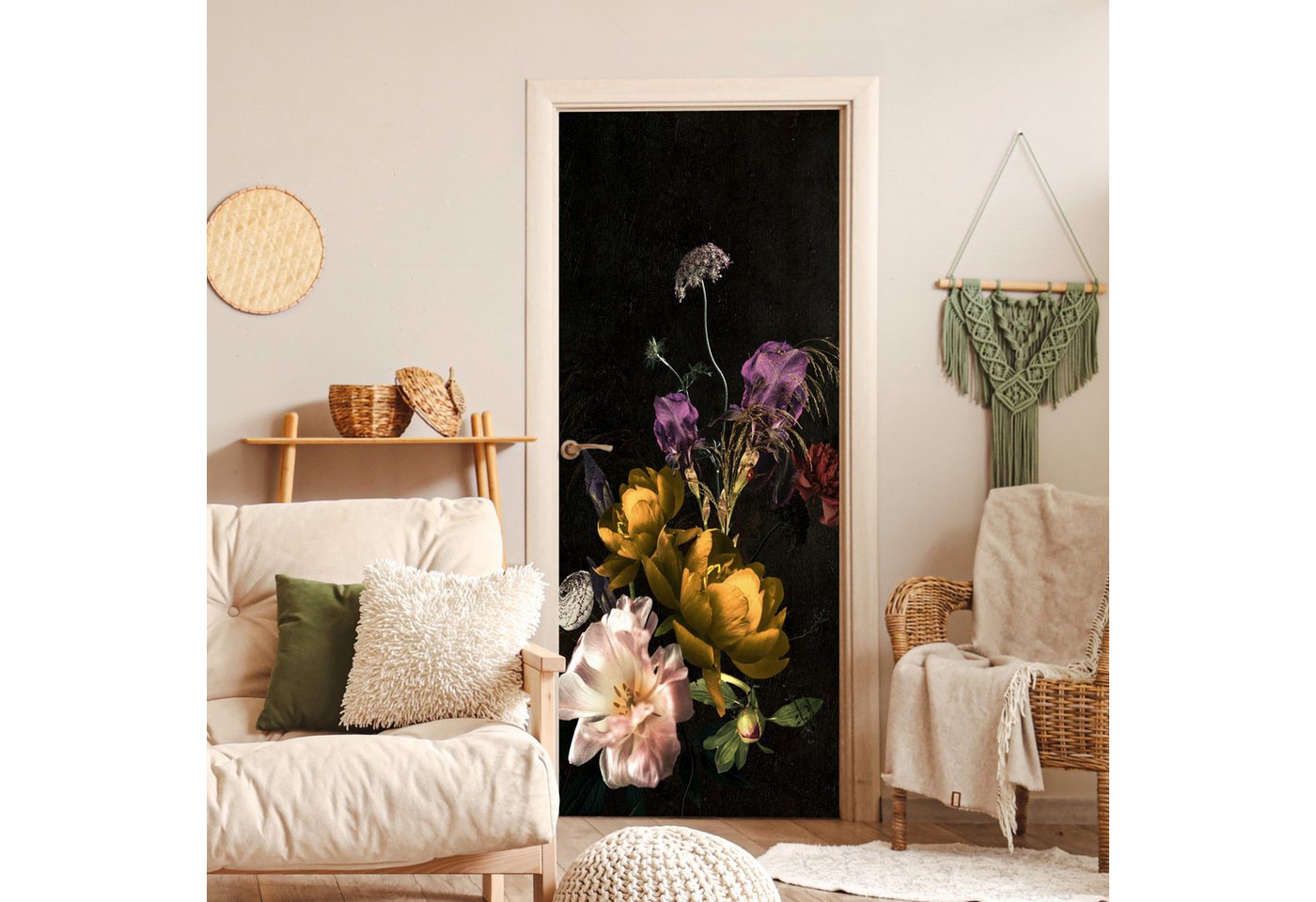 MuchoWow Türtapete Blumen - Muster - Pflanzen, Matt, bedruckt, (1 St), Fototapete, Flebefolie, Türaufkleber, 80x205 cm Bild 2