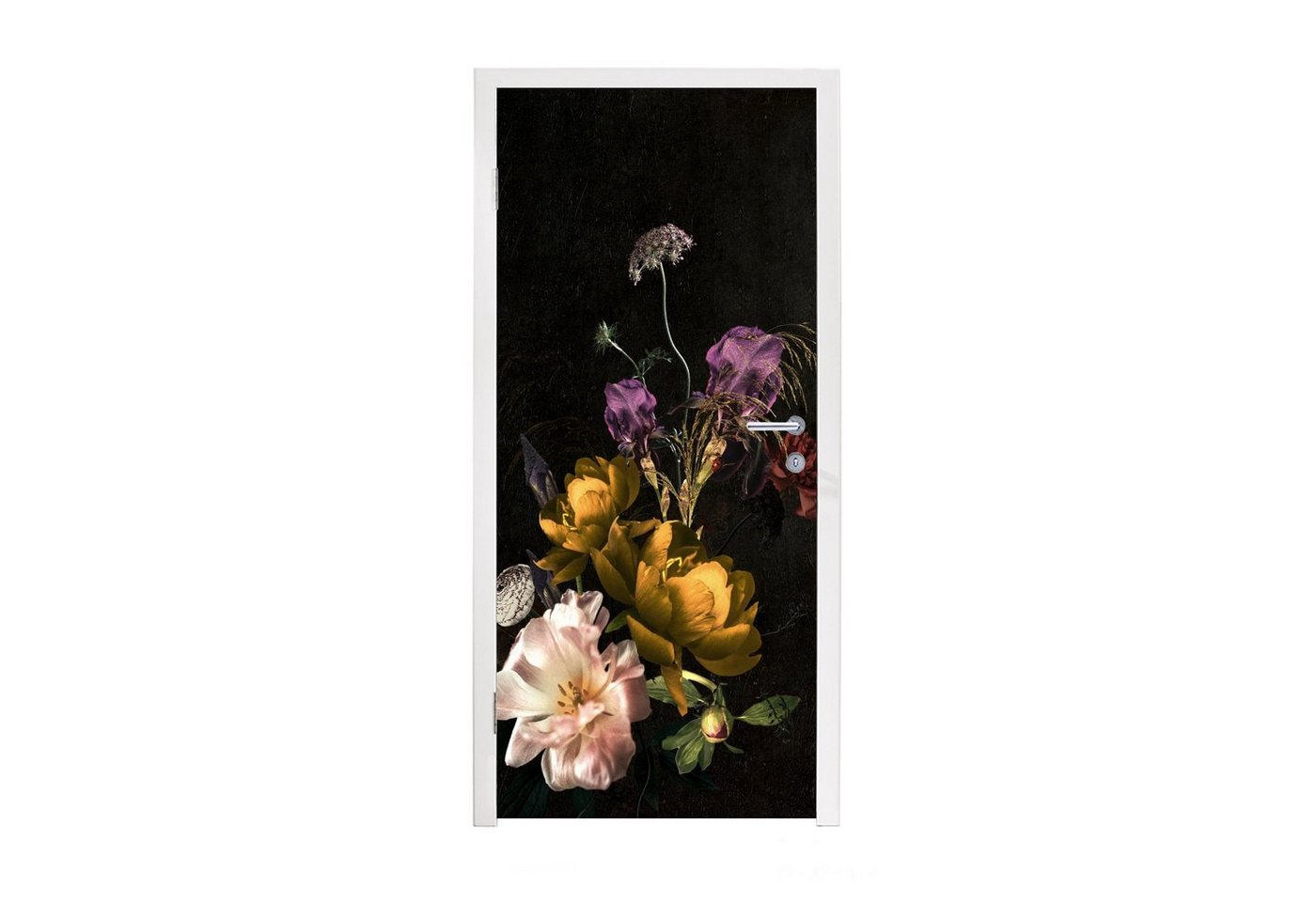 MuchoWow Türtapete Blumen - Muster - Pflanzen, Matt, bedruckt, (1 St), Fototapete, Flebefolie, Türaufkleber, 80x205 cm Bild 3