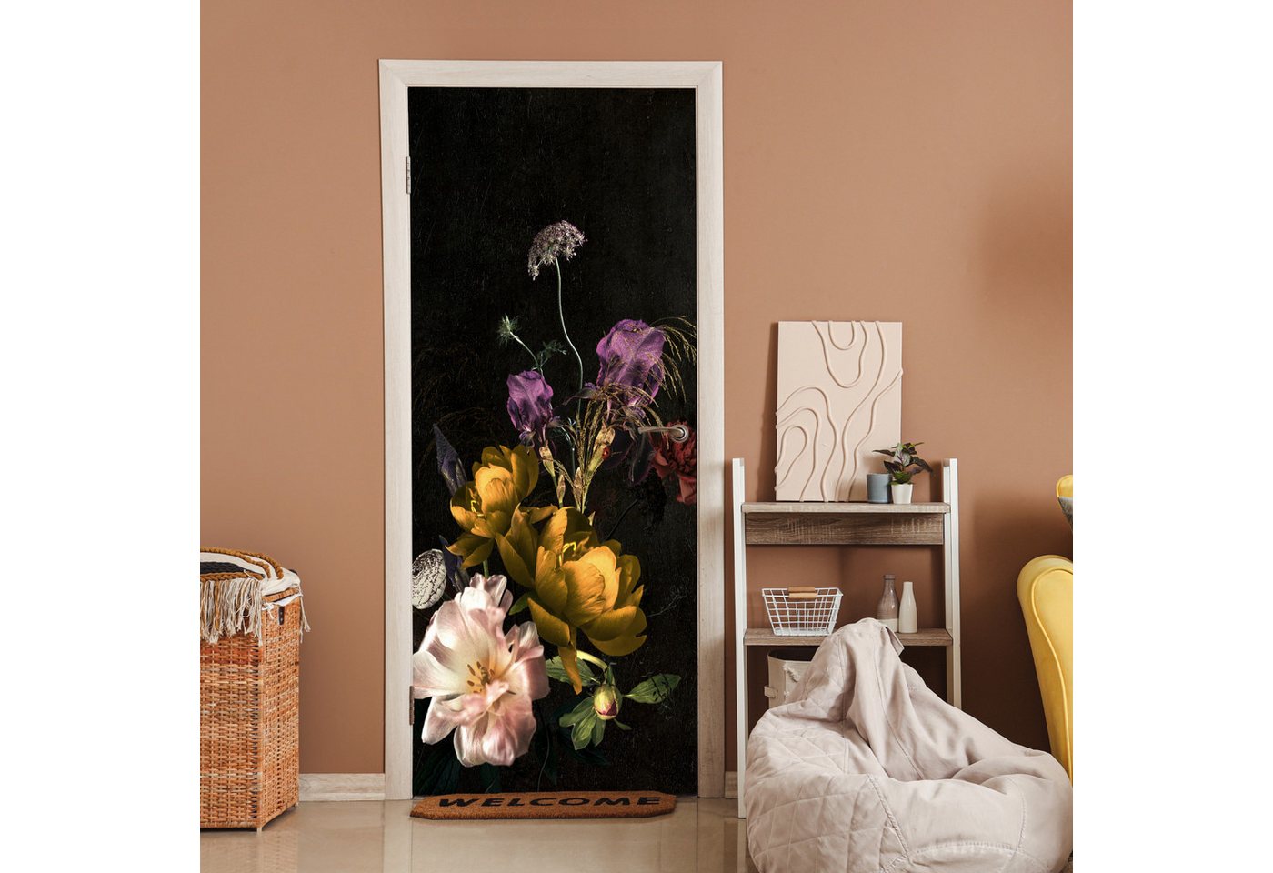 MuchoWow Türtapete Blumen - Muster - Pflanzen, Matt, bedruckt, (1 St), Fototapete, Flebefolie, Türaufkleber, 80x205 cm Bild 4