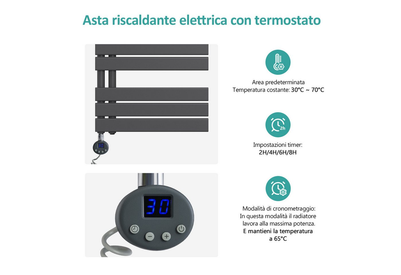 EMKE Paneelheizkörper Elektrischer Badheizkörper Handtuchwärmer mit Thermostat, Handtuchtrokner inkl Heizstab mit timer Bild 5