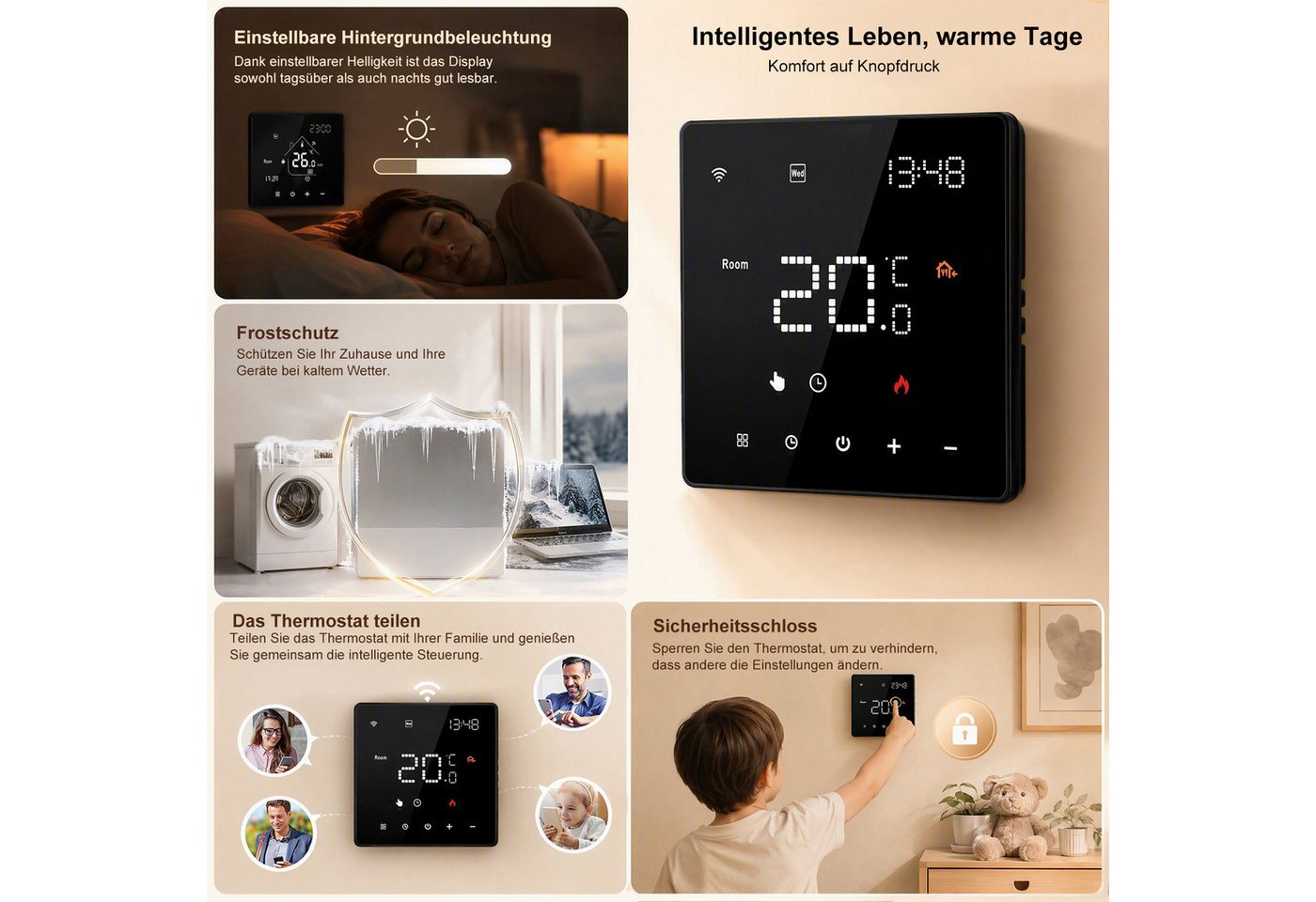 CONENTOOL Raumthermostat WLAN Smart Thermostat, max. 250 V, Elektronisch, (1-St., 16 A, Wöchentlich programmierbarer, Touchscreen), für Elektro-Heizung, programmierbar, App-Fernbedienung Bild 2