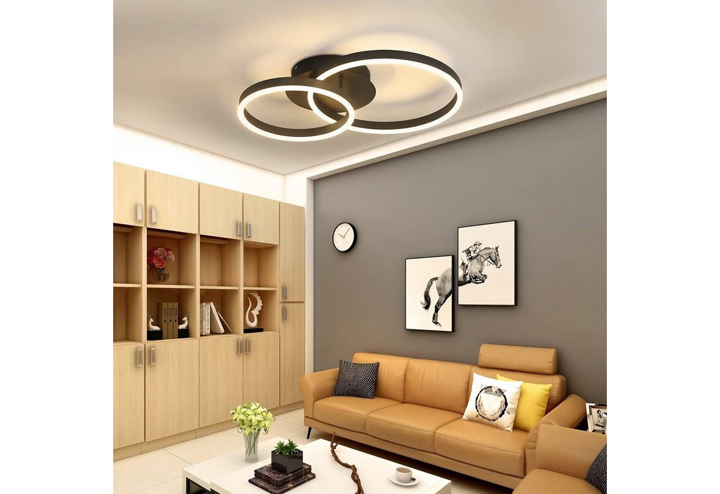 Nettlife LED Deckenleuchte Gold/ Silber/Schwarz Wohnzimmerlampe Modern Dimmbar 59cm Fernbedienung, 3000K-6500K, Warmweiß,Naturweiß, Kaltweiß, LED fest integriert, Geeignet für Wohnzimmer, Schlafzimmer, Küche, Esszimmer, Büro