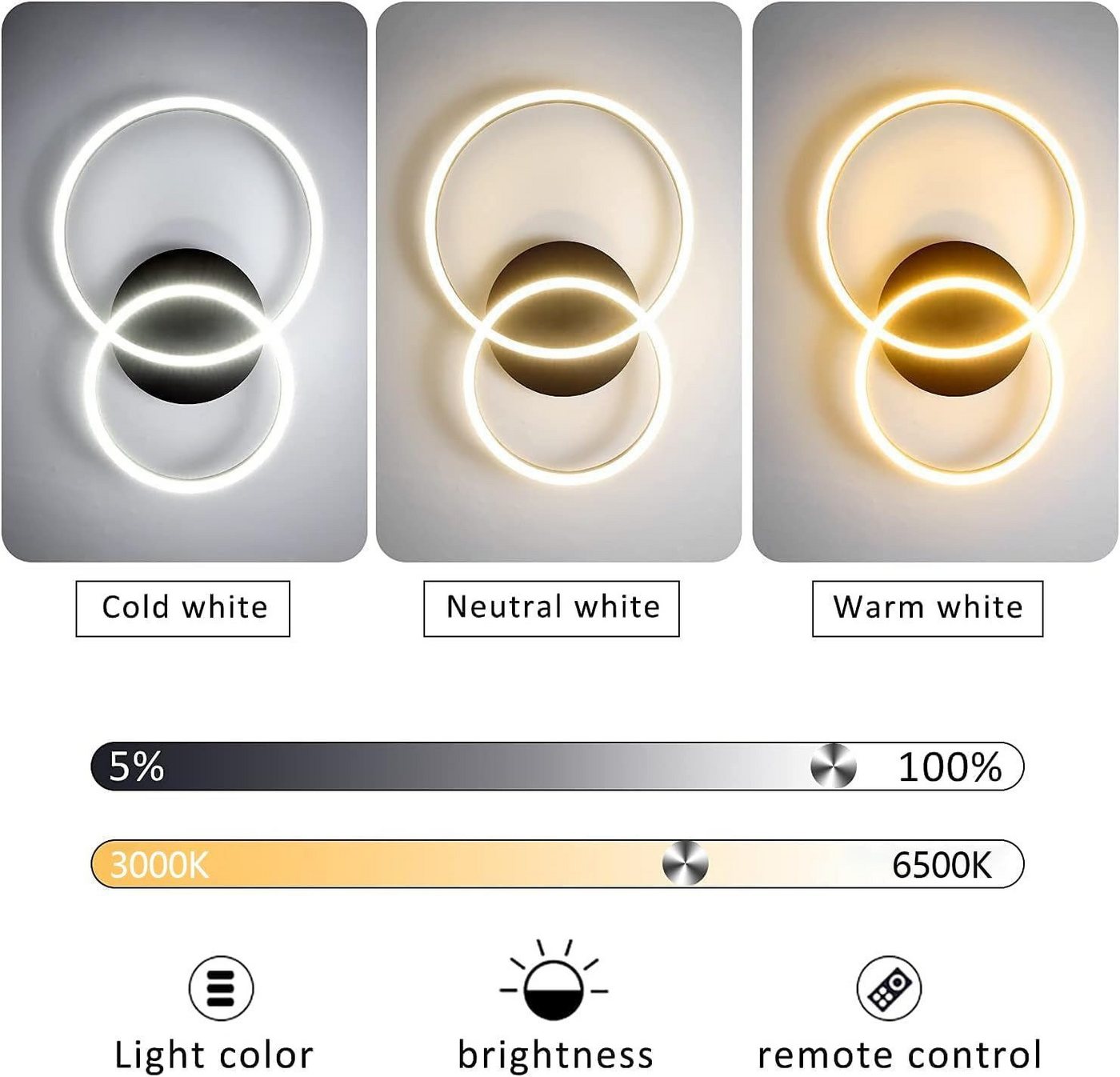 Nettlife LED Deckenleuchte Gold/ Silber/Schwarz Wohnzimmerlampe Modern Dimmbar 59cm Fernbedienung, 3000K-6500K, Warmweiß,Naturweiß, Kaltweiß, LED fest integriert, Geeignet für Wohnzimmer, Schlafzimmer, Küche, Esszimmer, Büro Bild 4