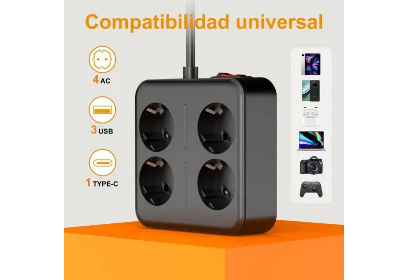 ShenzhenJilongLightingElectricalAppliances Co.,Ltd. Mehrfachsteckdose 4x Schuko 5x USB (4A + 1C) 4000W Schutzfunktionen Mehrfachsteckdose 9-fach (Schuko-Steckdosen, Kurzschlussschutz, USB-A, Überspannungsschutz, USB-C, Kurzschlussschutz, Überlastschutz), Mehrfachsteckdose für Haus Büro, kompakt, robust, 4000 W 2 m Kabel