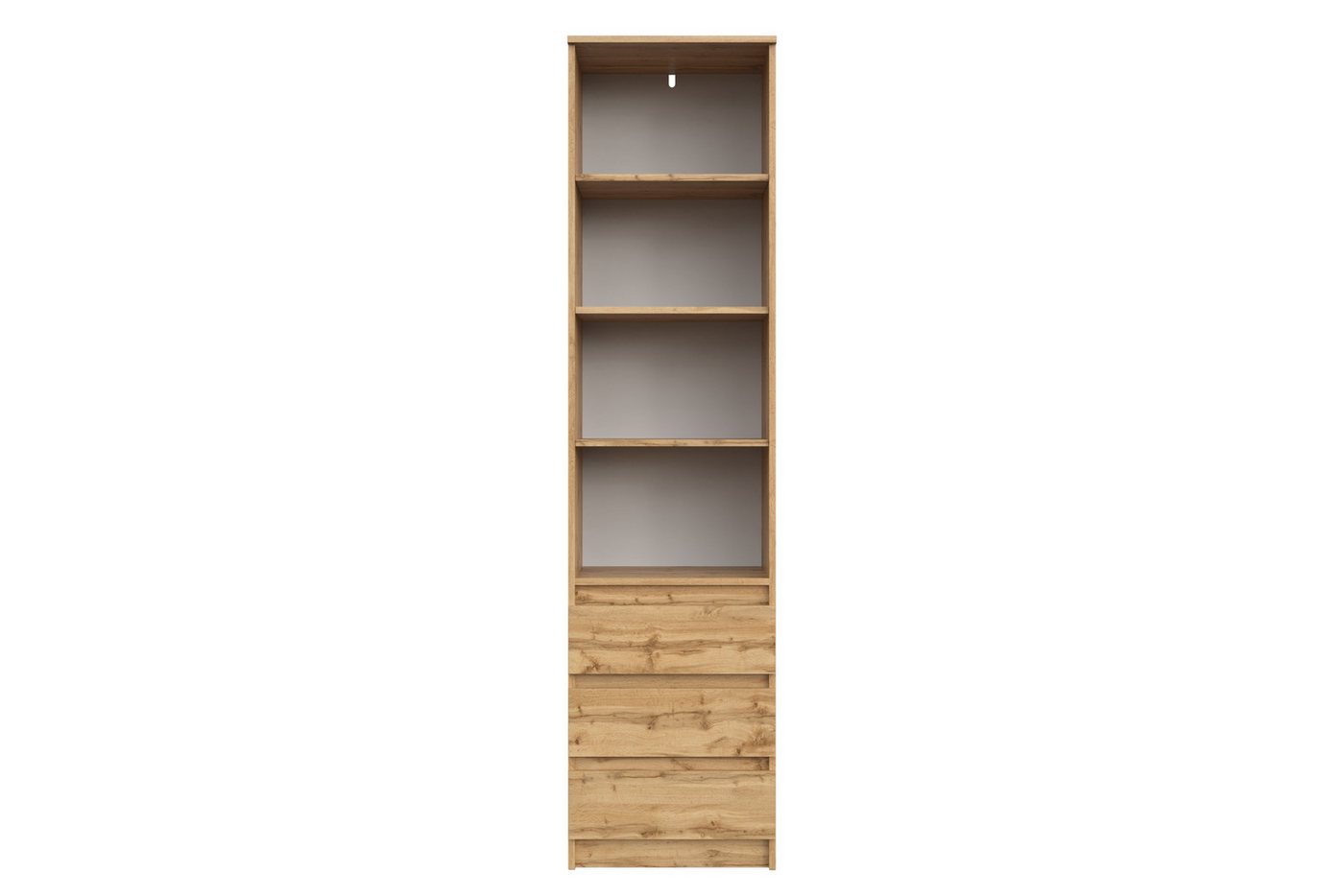 Raumhirsch Furniture Bücherregal Regal, Standregal, Aufbewahrungsregal, Wohnzimmerregal, Maße: 50,1 x 200,3 x 43,3 cm (3 Schubladen, 4 offene Fächer), Rollenauszüge, robuste Konstruktion, Viel Stauraum