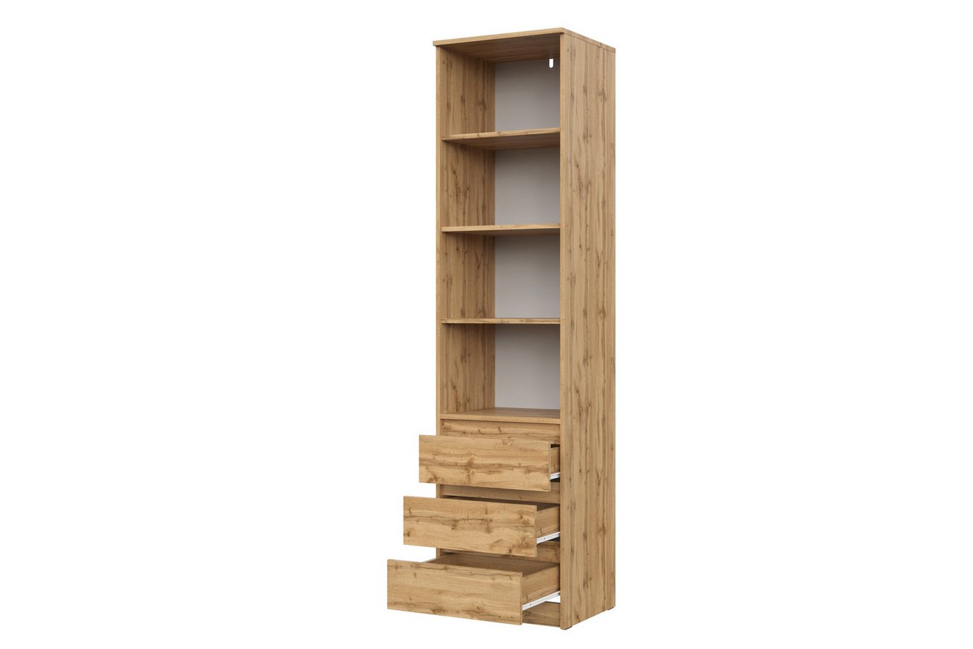 Raumhirsch Furniture Bücherregal Regal, Standregal, Aufbewahrungsregal, Wohnzimmerregal, Maße: 50,1 x 200,3 x 43,3 cm (3 Schubladen, 4 offene Fächer), Rollenauszüge, robuste Konstruktion, Viel Stauraum Bild 2