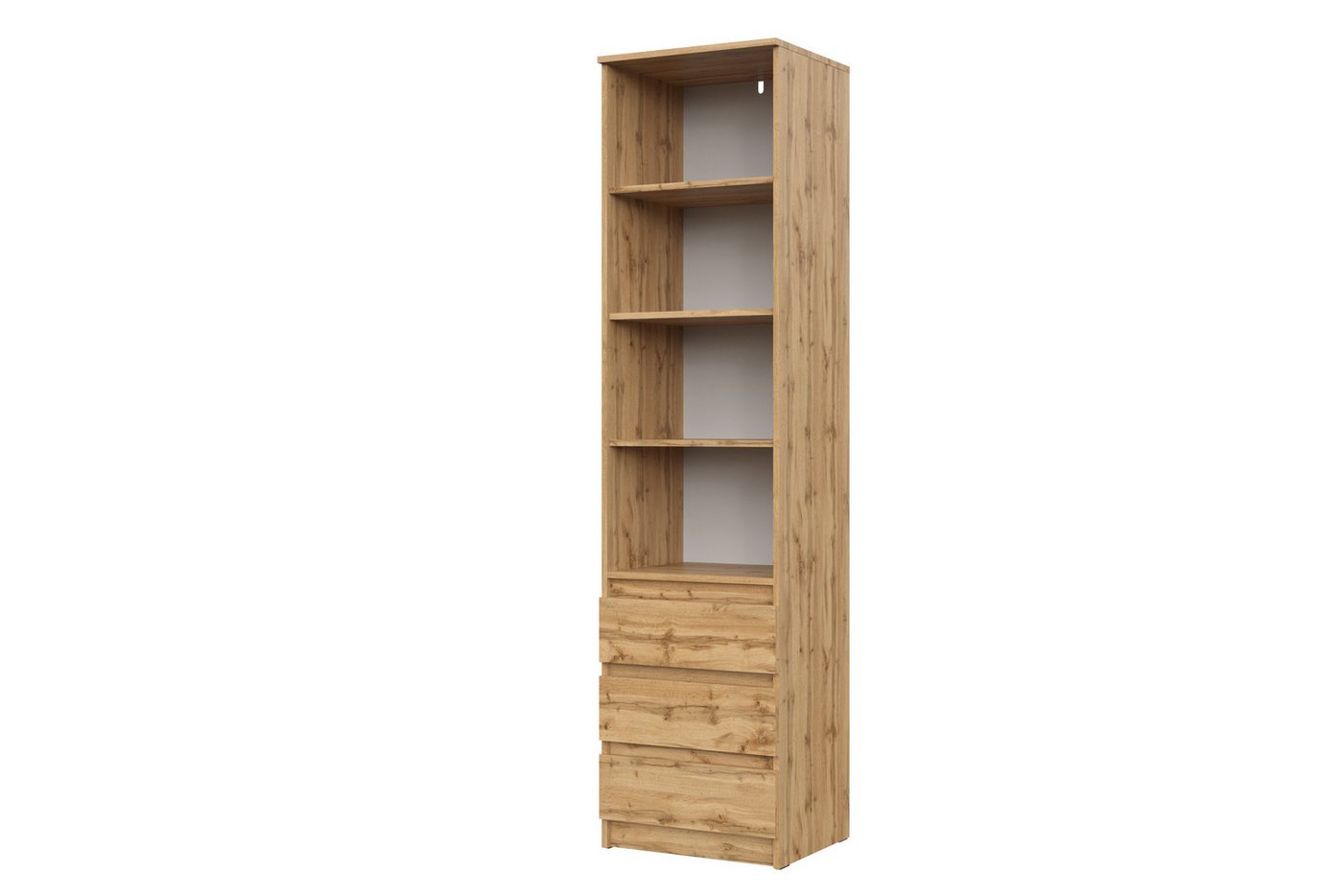 Raumhirsch Furniture Bücherregal Regal, Standregal, Aufbewahrungsregal, Wohnzimmerregal, Maße: 50,1 x 200,3 x 43,3 cm (3 Schubladen, 4 offene Fächer), Rollenauszüge, robuste Konstruktion, Viel Stauraum Bild 5