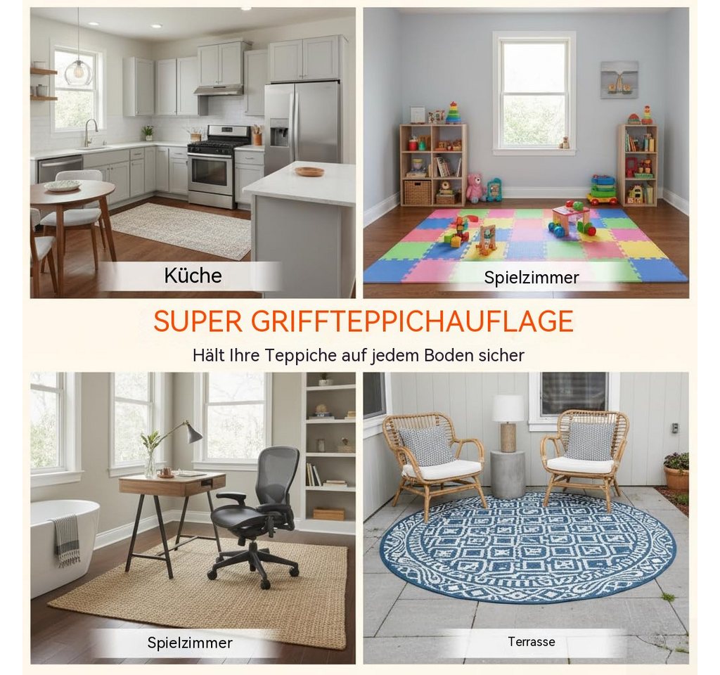 Diwzbyn Antirutsch Teppichunterlage Rutschfestes Teppichklebeband für Hartholzböden, 10er-Pack, (10-St), Wiederverwendbares Anti-Rutsch-Klebeband für Teppiche Bild 5