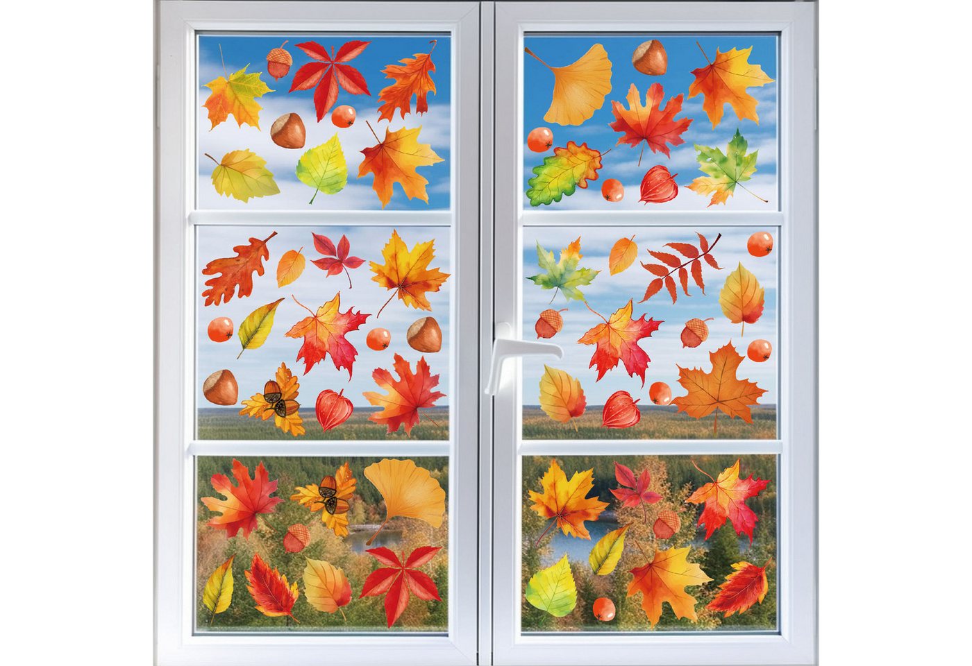 Bomiclss Fensterfolie 64 Stück Fensterbilder Herbst, Herbstdeko,Erntedankfest Fensterbilder, Selbstklebend Herbst Deko Aufkleber, für Fenster Kinderzimmer Cafés Halloween Party Bild 3