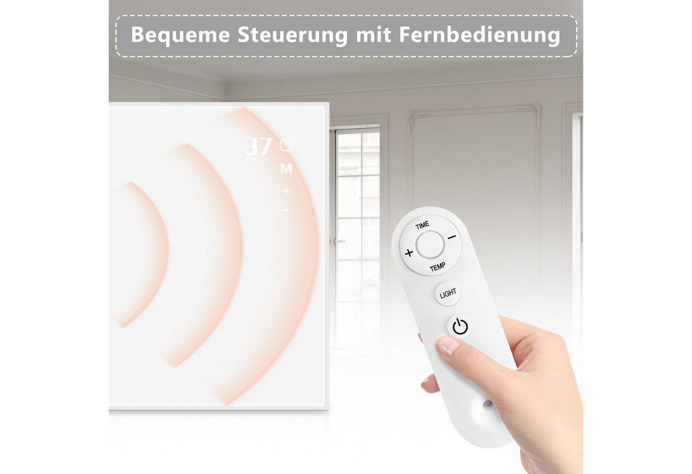 ZMH Infrarotheizung Wandheizung mit Fernbedienung Energieeinsparung Schlafzimmer Hotel, OHNE WIFI Bild 2
