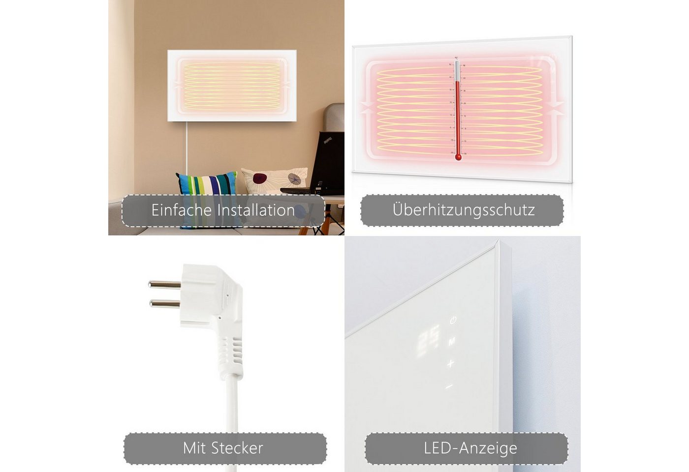 ZMH Infrarotheizung Wandheizung mit Fernbedienung Energieeinsparung Schlafzimmer Hotel, OHNE WIFI Bild 4