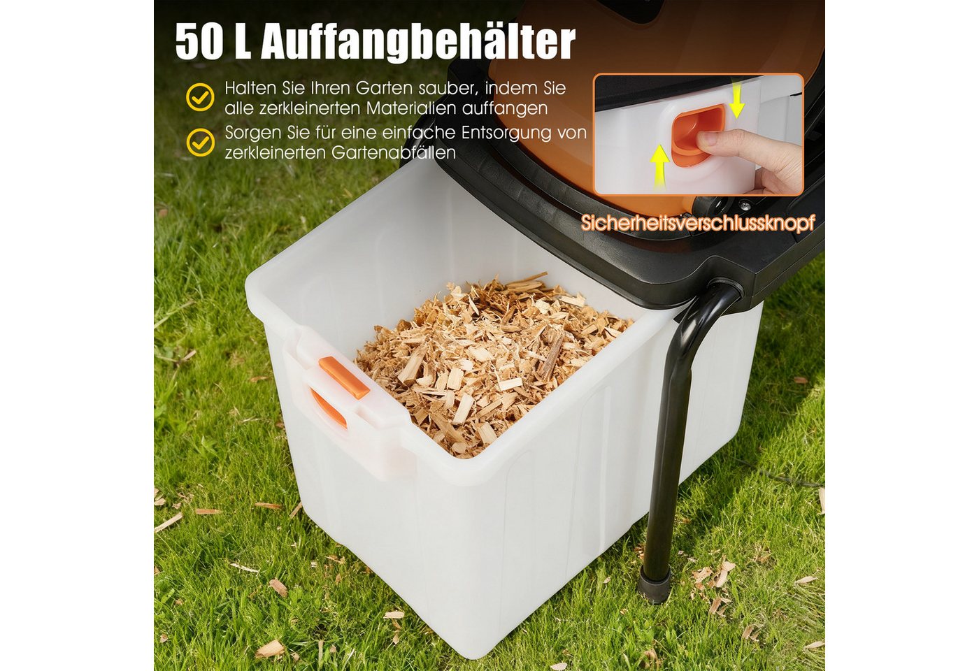 COSTWAY Häcksler, (1-St), 3000W Elektro Gartenhäcksler, mit Rädern, 50L Fangbox Bild 4