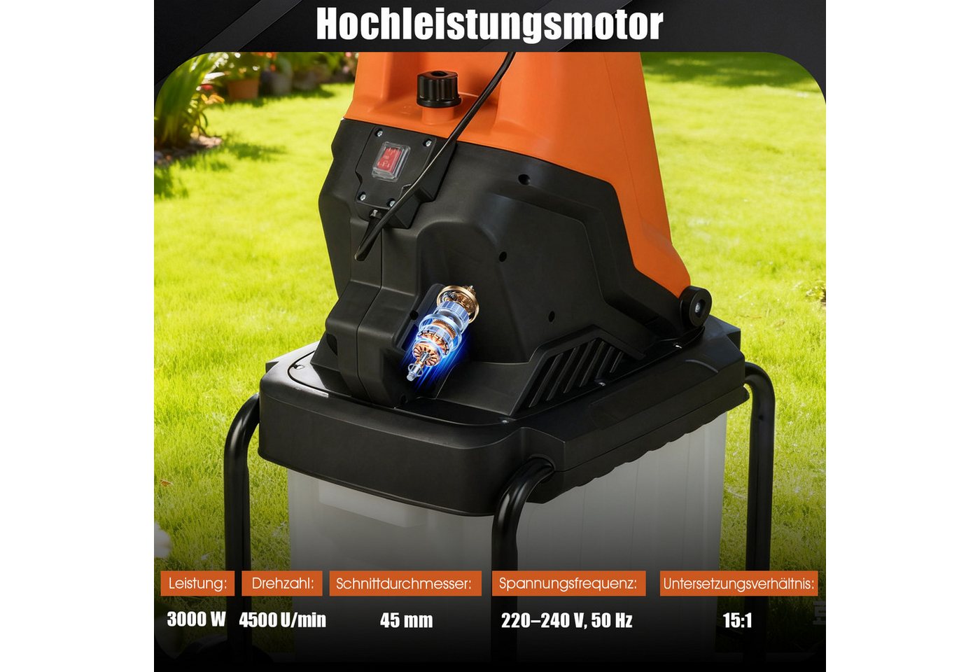 COSTWAY Häcksler, (1-St), 3000W Elektro Gartenhäcksler, mit Rädern, 50L Fangbox Bild 5