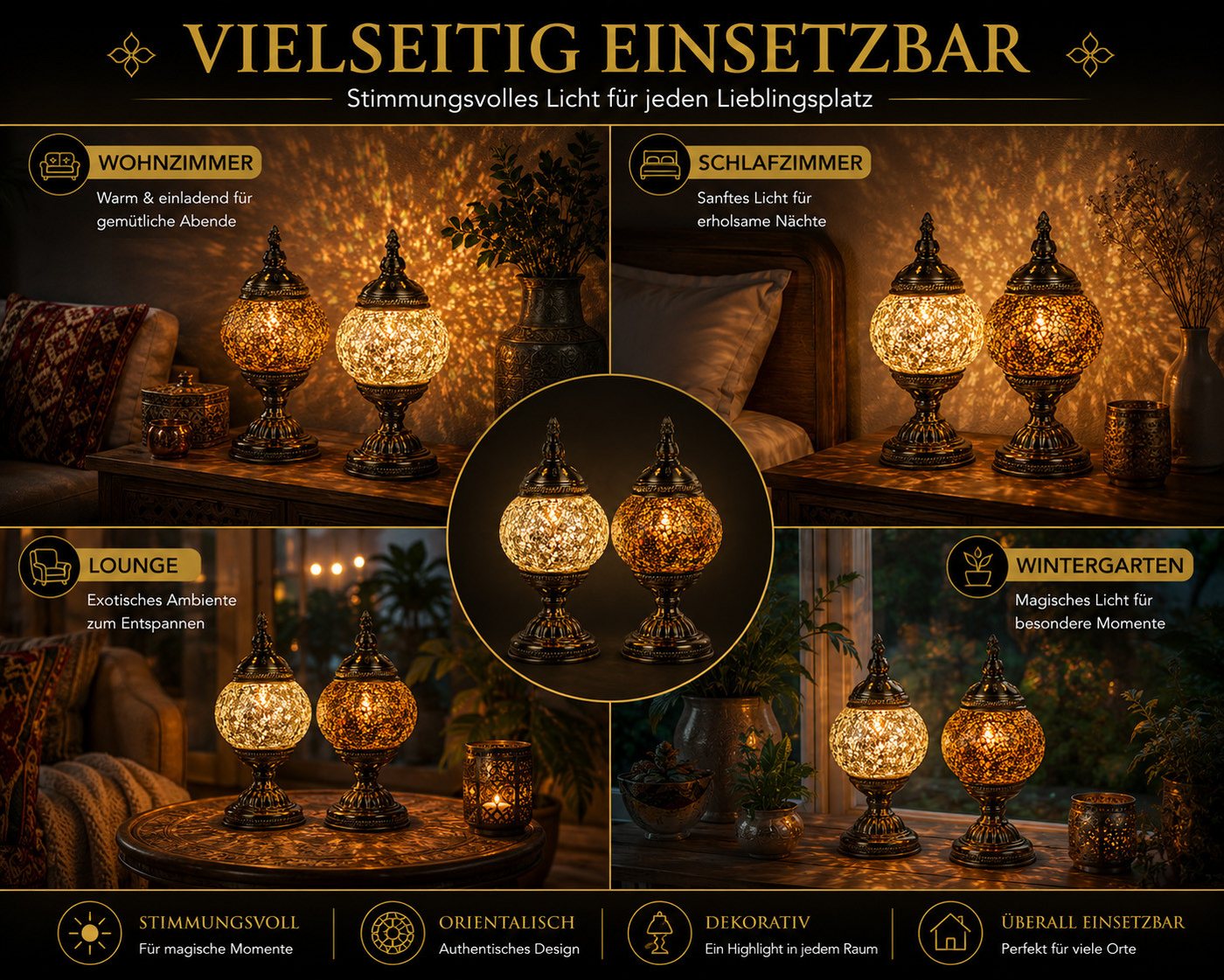 formano Tischleuchte 2er Set Orientalische Tischlampe Mosaiklampe Marokko Lampe 30 cm, Ohne Leuchtmittel