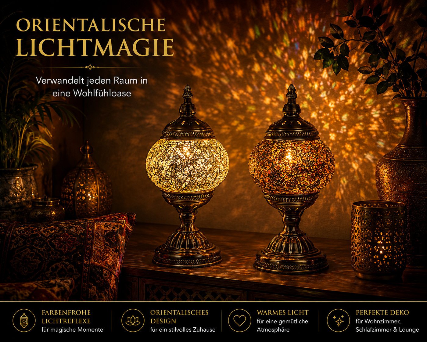 formano Tischleuchte 2er Set Orientalische Tischlampe Mosaiklampe Marokko Lampe 30 cm, Ohne Leuchtmittel Bild 2