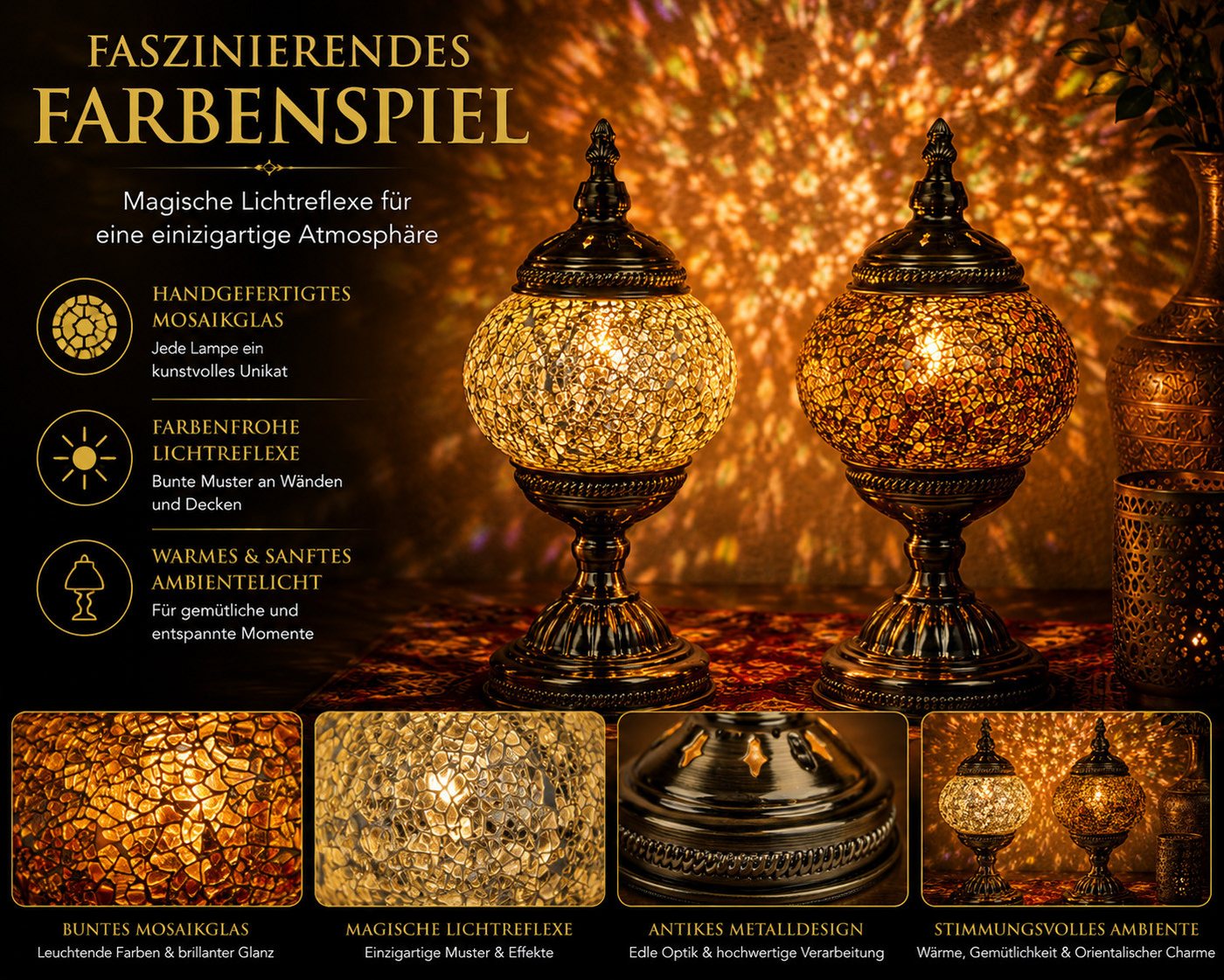 formano Tischleuchte 2er Set Orientalische Tischlampe Mosaiklampe Marokko Lampe 30 cm, Ohne Leuchtmittel Bild 3