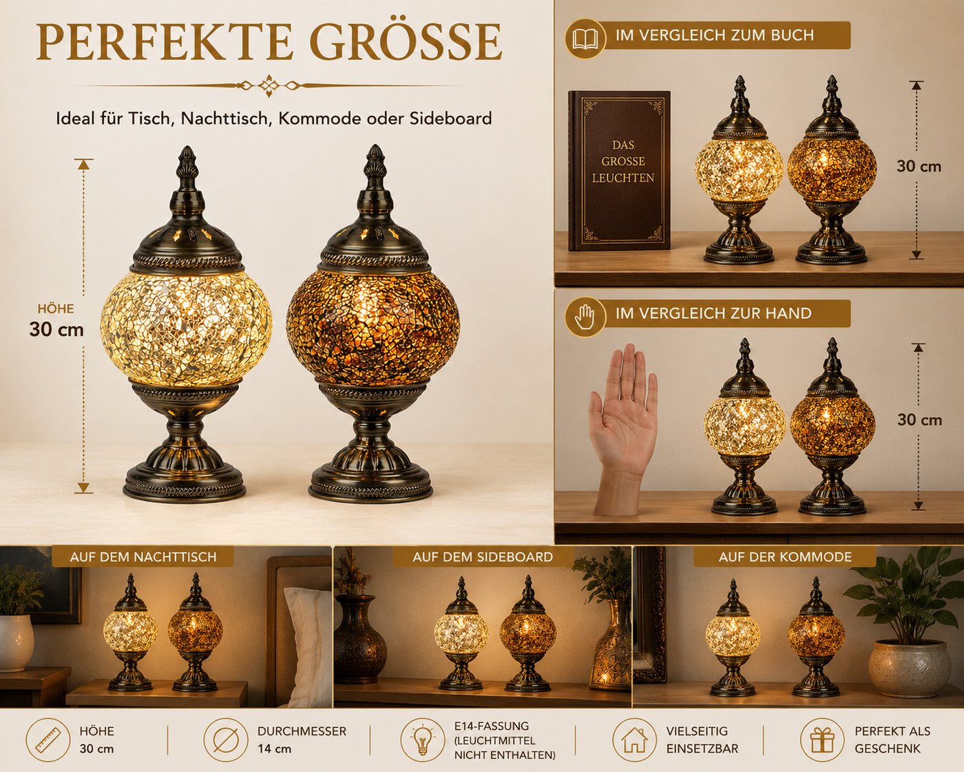 formano Tischleuchte 2er Set Orientalische Tischlampe Mosaiklampe Marokko Lampe 30 cm, Ohne Leuchtmittel Bild 4