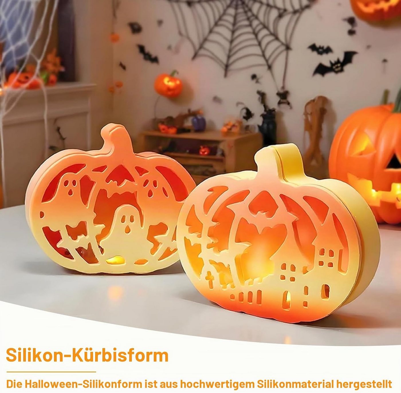 Bomiclss Silikonform 4 Stück Silikonform kürbis,Gießformen Silikon Halloween für DIY Kürbis, (4-tlg)