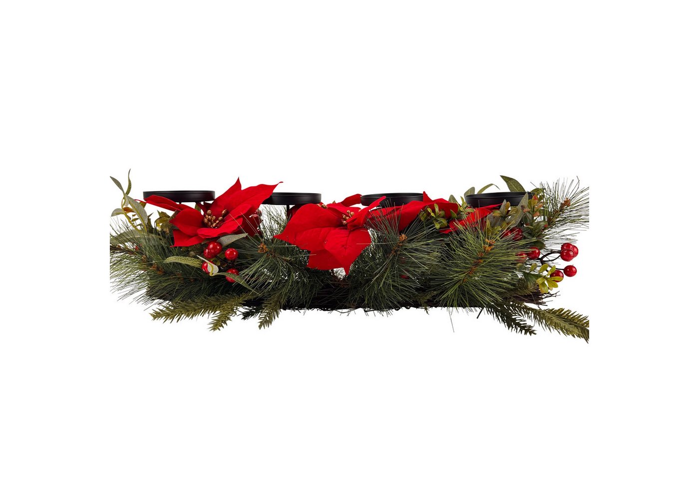 Online-Fuchs Adventskranz länglich mit künstlichen Weihnachtssternen und Metall Kerzenhaltern, 3in1 Halter für Stumpenkerzen, Stabkerzen und Teelichter/Votivkerzen Bild 3