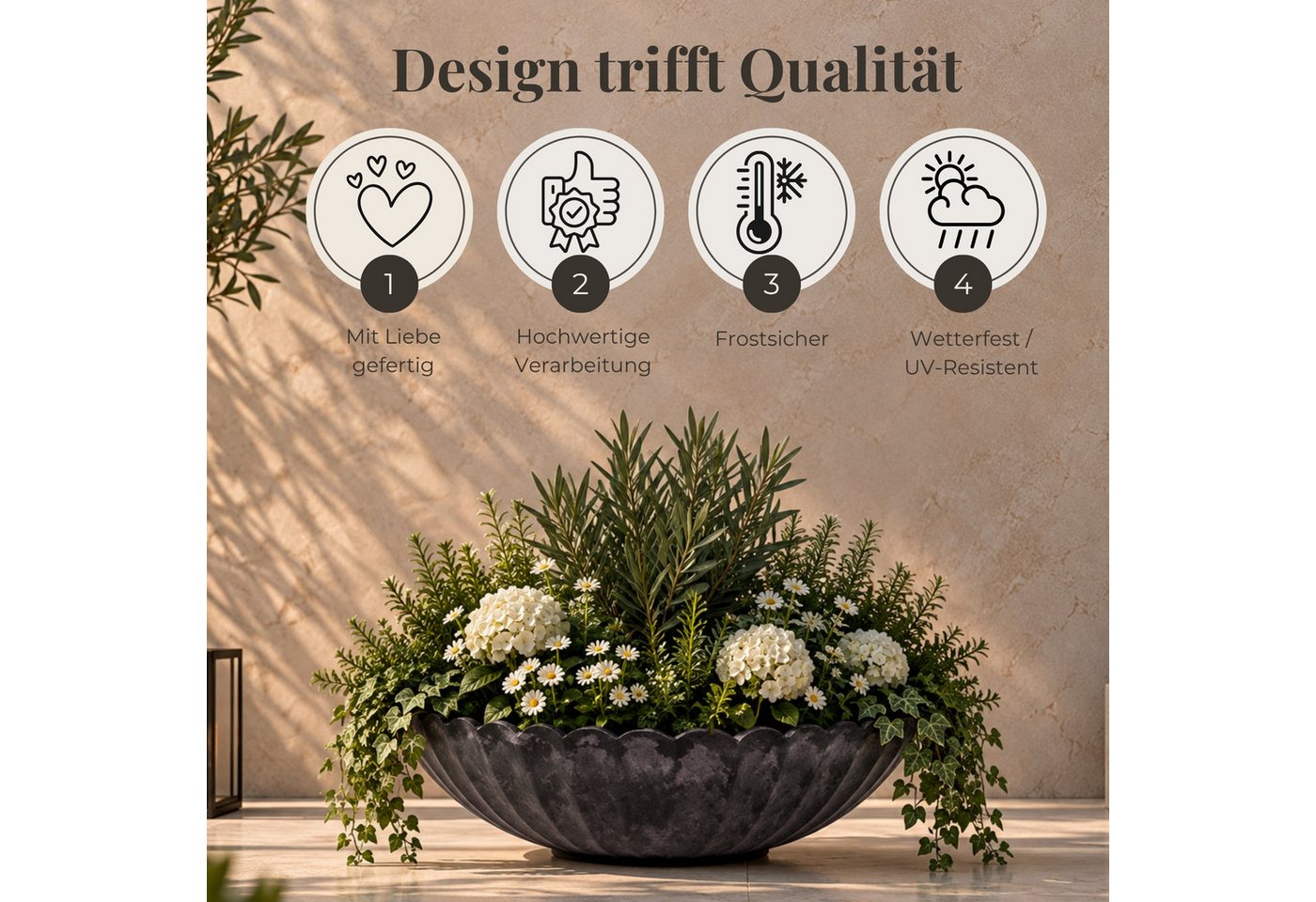 matches21 HOME & HOBBY Blumentopf Runde Pflanz-Schalen gewellt für draussen champagner gold 16 cm (2 St), Wetterfeste Blumen-Schale als moderne Outdoor Gartendeko Grabschmuck Bild 2