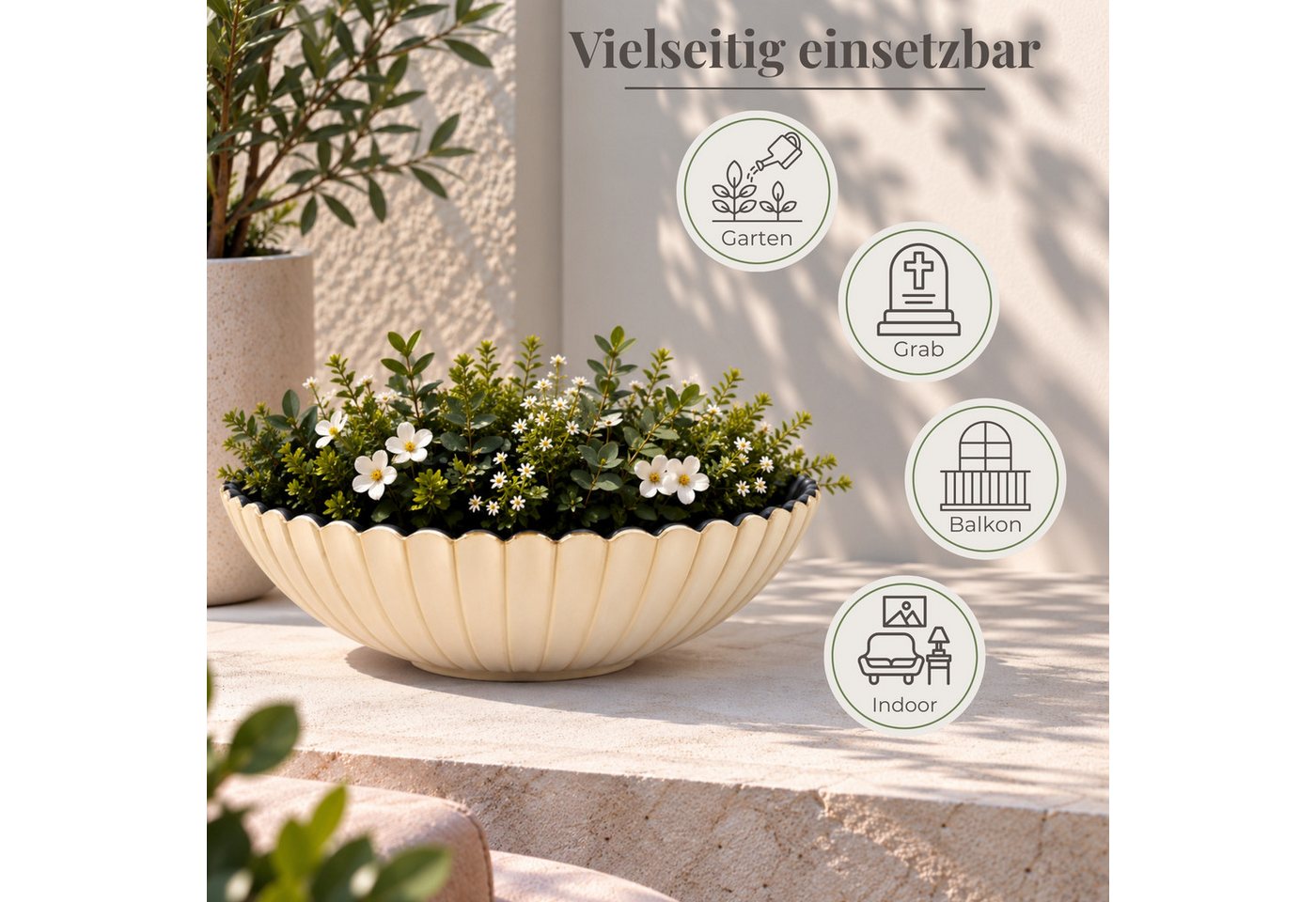 matches21 HOME & HOBBY Blumentopf Runde Pflanz-Schalen gewellt für draussen champagner gold 16 cm (2 St), Wetterfeste Blumen-Schale als moderne Outdoor Gartendeko Grabschmuck Bild 3
