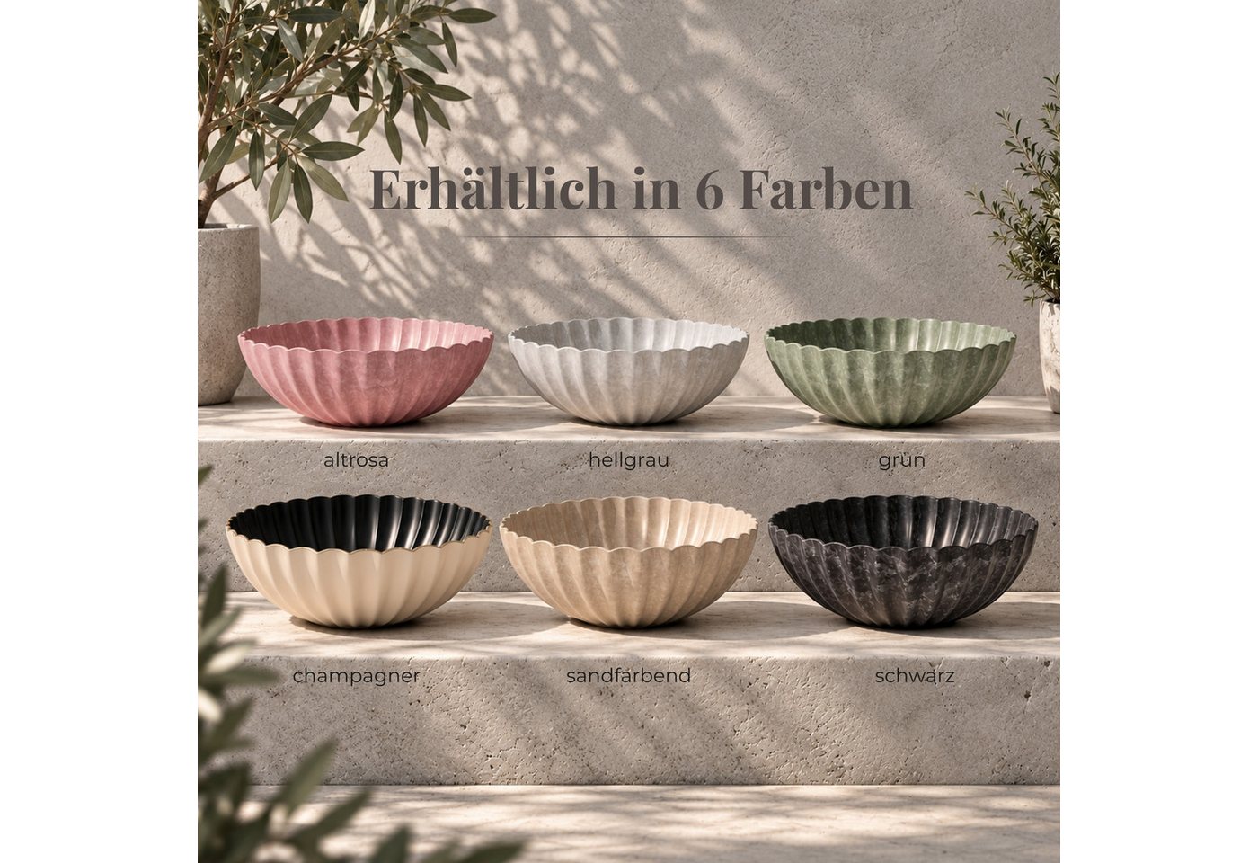 matches21 HOME & HOBBY Blumentopf Runde Pflanz-Schalen gewellt für draussen champagner gold 16 cm (2 St), Wetterfeste Blumen-Schale als moderne Outdoor Gartendeko Grabschmuck Bild 5