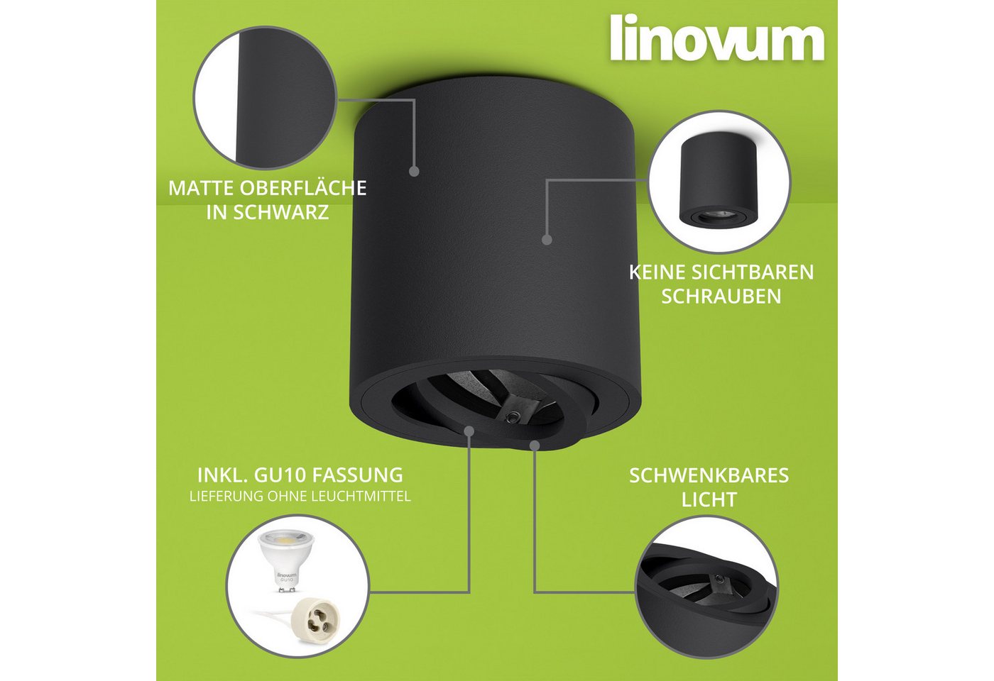 linovum LED Aufbaustrahler Aufbauleuchte CORI schwenkbar Schwarz Deckenlampe Deckenstrahler Spot Bild 5
