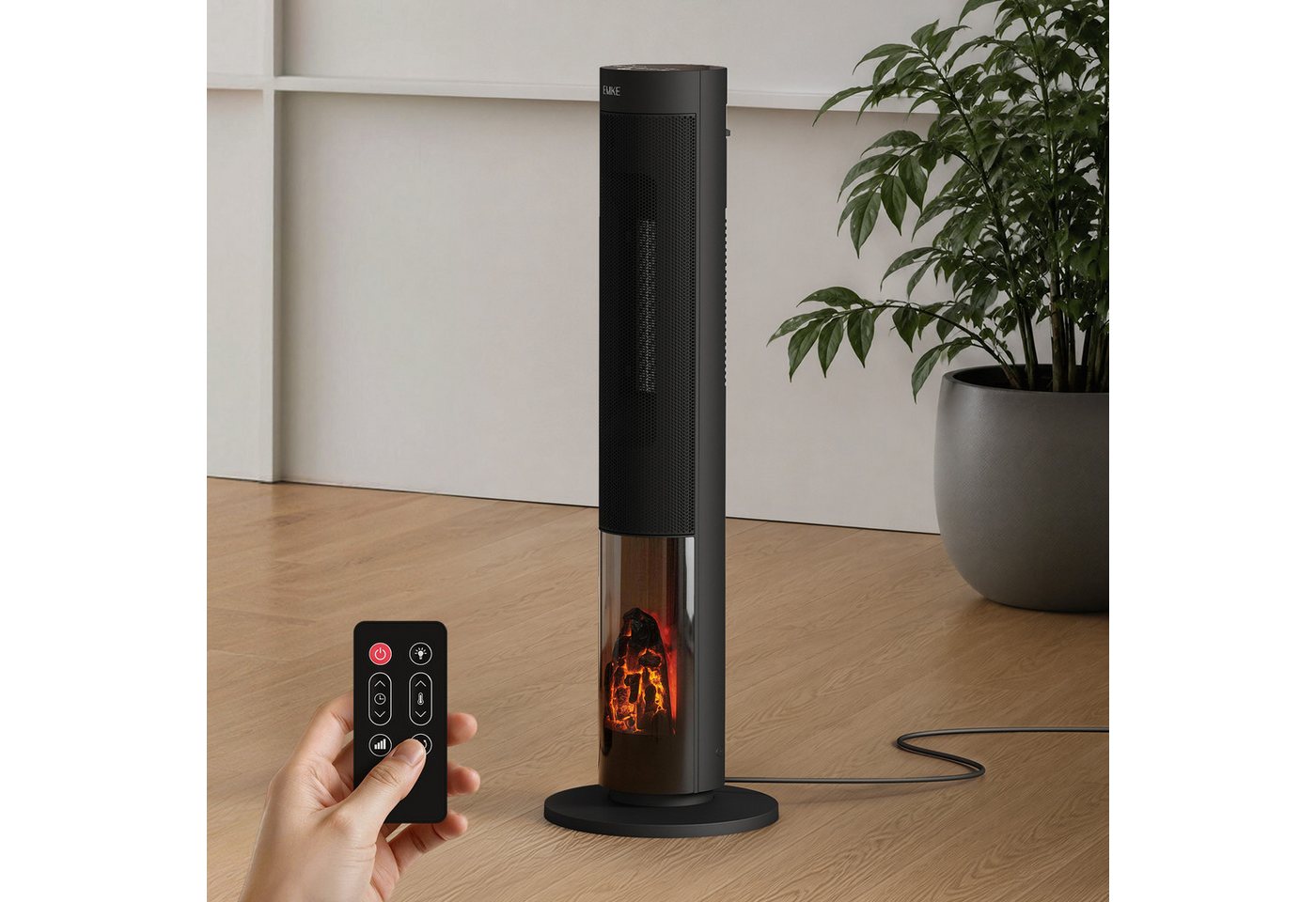 EMKE Heizlüfter Turmheizer mit Thermostat, Oszillation simulierten Flammen 2000 W, Mobiler PTC-Heizer mit Fernbedienung, Timer und ECO-Funktion Bild 5