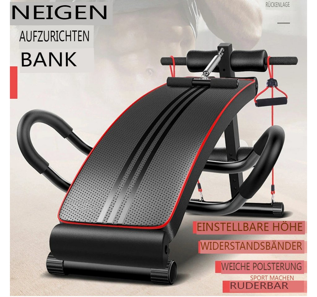 Warmounts Bauchtrainer Multifunktionale Sit-Up-Bank höhenverstellbar mit Widerstandsbändern (Feder-Ruderzugstange, Ganzkörper Trainingsbank, Schrägbank), für Sit-Ups, Beinheben, Liegestütze, Hause Gym Fitness