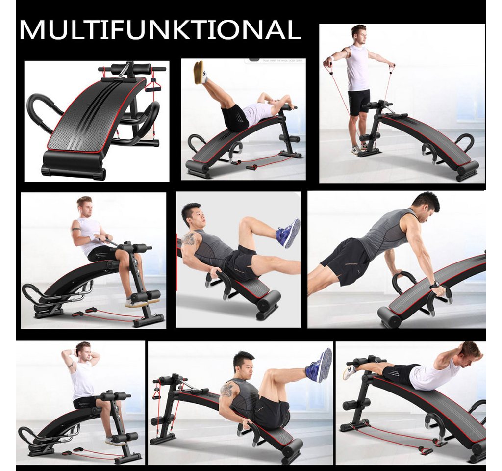 Warmounts Bauchtrainer Multifunktionale Sit-Up-Bank höhenverstellbar mit Widerstandsbändern (Feder-Ruderzugstange, Ganzkörper Trainingsbank, Schrägbank), für Sit-Ups, Beinheben, Liegestütze, Hause Gym Fitness Bild 2