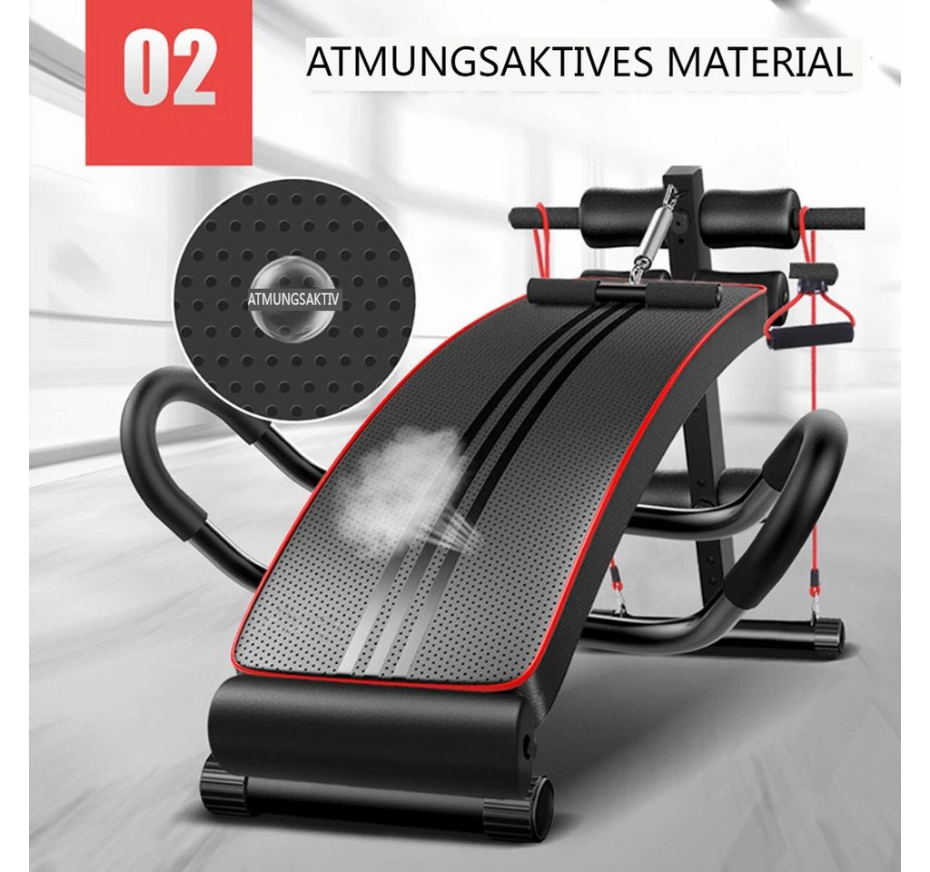 Warmounts Bauchtrainer Multifunktionale Sit-Up-Bank höhenverstellbar mit Widerstandsbändern (Feder-Ruderzugstange, Ganzkörper Trainingsbank, Schrägbank), für Sit-Ups, Beinheben, Liegestütze, Hause Gym Fitness Bild 5