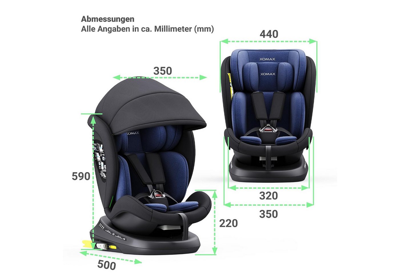 XOMAX Autokindersitz Kindersitz drehbar 360° mit ISOFIX Liegefunktion mitwachsend, ab: ab Geburt, bis: 12 Jahren, (1-tlg)