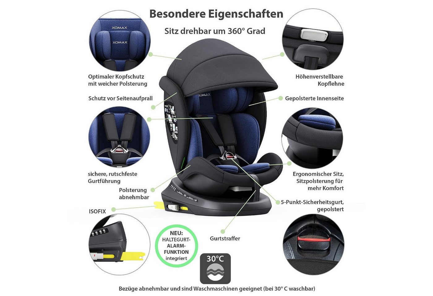 XOMAX Autokindersitz Kindersitz drehbar 360° mit ISOFIX Liegefunktion mitwachsend, ab: ab Geburt, bis: 12 Jahren, (1-tlg) Bild 2