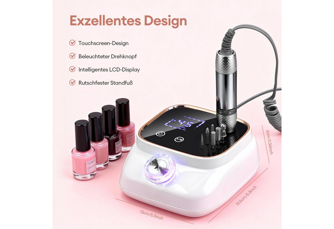 HS Onsing Maniküre-Pediküre-Set 45000RPM Professionell Nagelfräser,Fräser für Gelnägel, mit LCD-Display, für Acrylnägel,Bit-Lock Design, für den Heimgebrauch und Nagelstudios