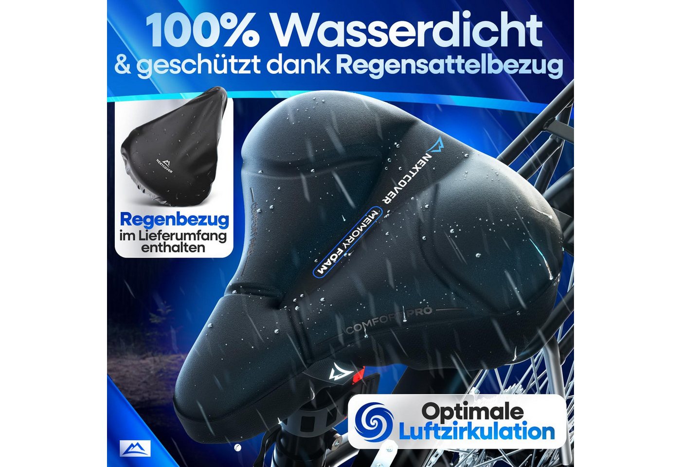Nextcover Sattelbezug CoverPro mit Memory Foam & Gel, Anti-Rutsch-Noppen, City oder Trekking