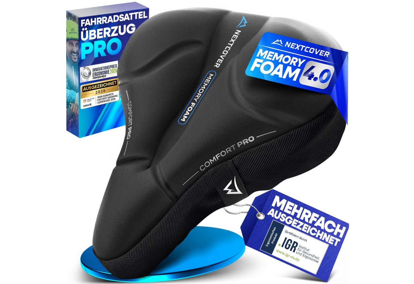 Nextcover Sattelbezug CoverPro mit Memory Foam & Gel, Anti-Rutsch-Noppen, City oder Trekking Bild 4