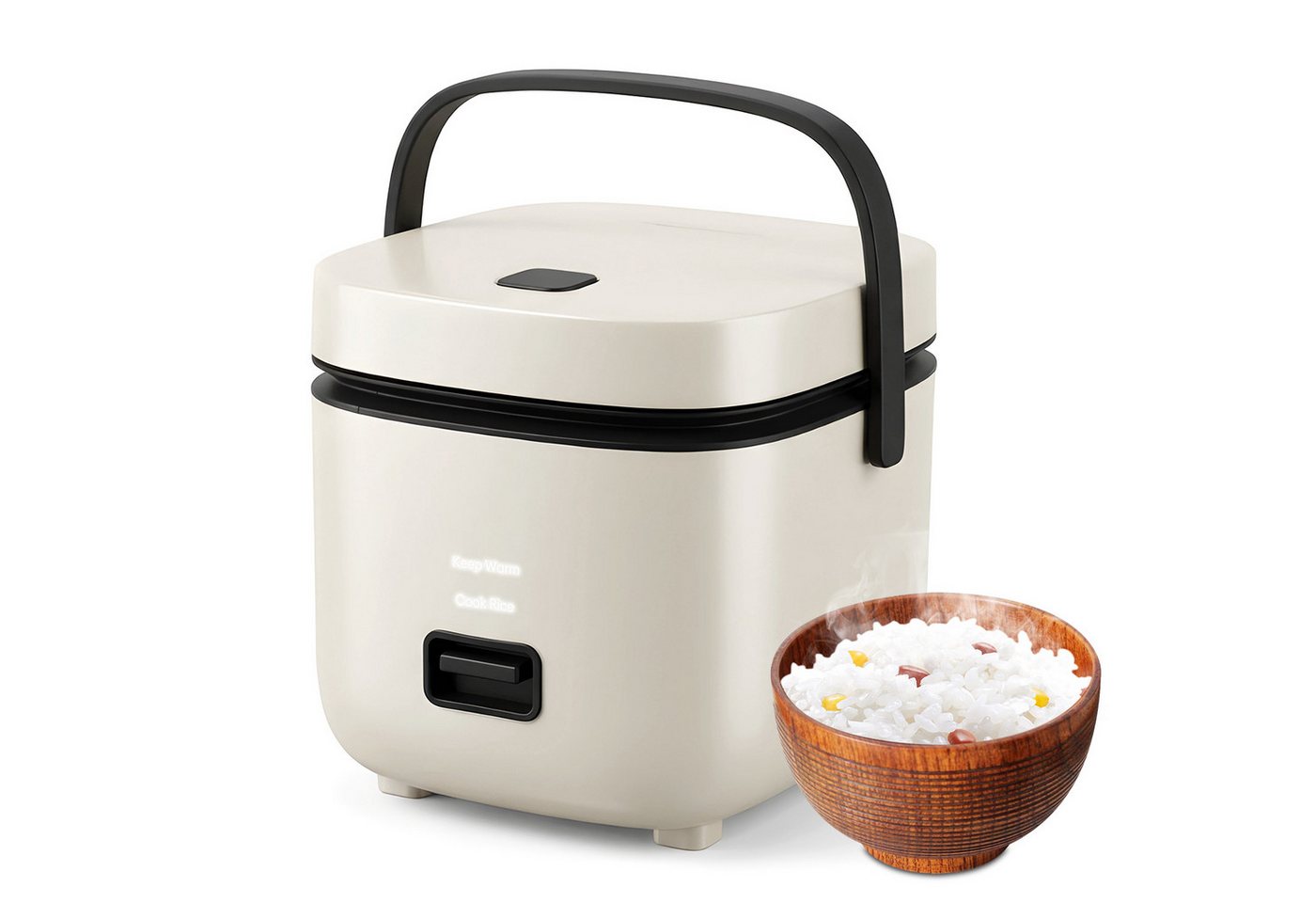 HS Onsing Reiskocher 1,5L Mini Reiskocher Tragbar, Multikocher Kleiner Reiskocher Klein, 200 W, für 1-2 Personen, Antihaftbeschichtetem, mit Dampfgarer,Warmhalten Bild 4
