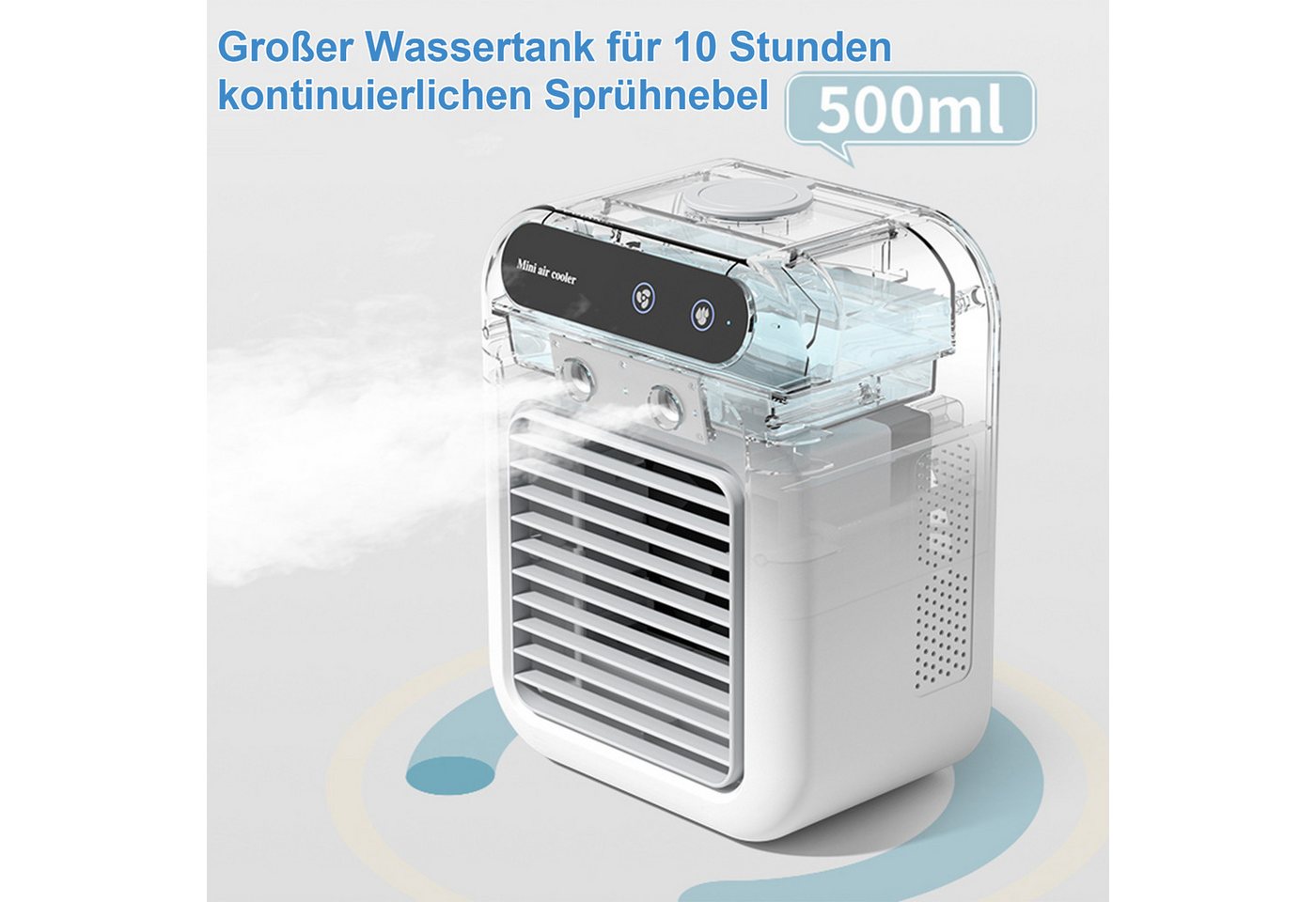 Senmudi Ventilatorkombigerät Luftkühler mit Verdunstungskühlung Mini Ventilator USB 3 in 1,5000MAH, für Schlafzimmer Büro mit 2 Stufen Tragbarer Ventilator mit Sprühen Bild 2