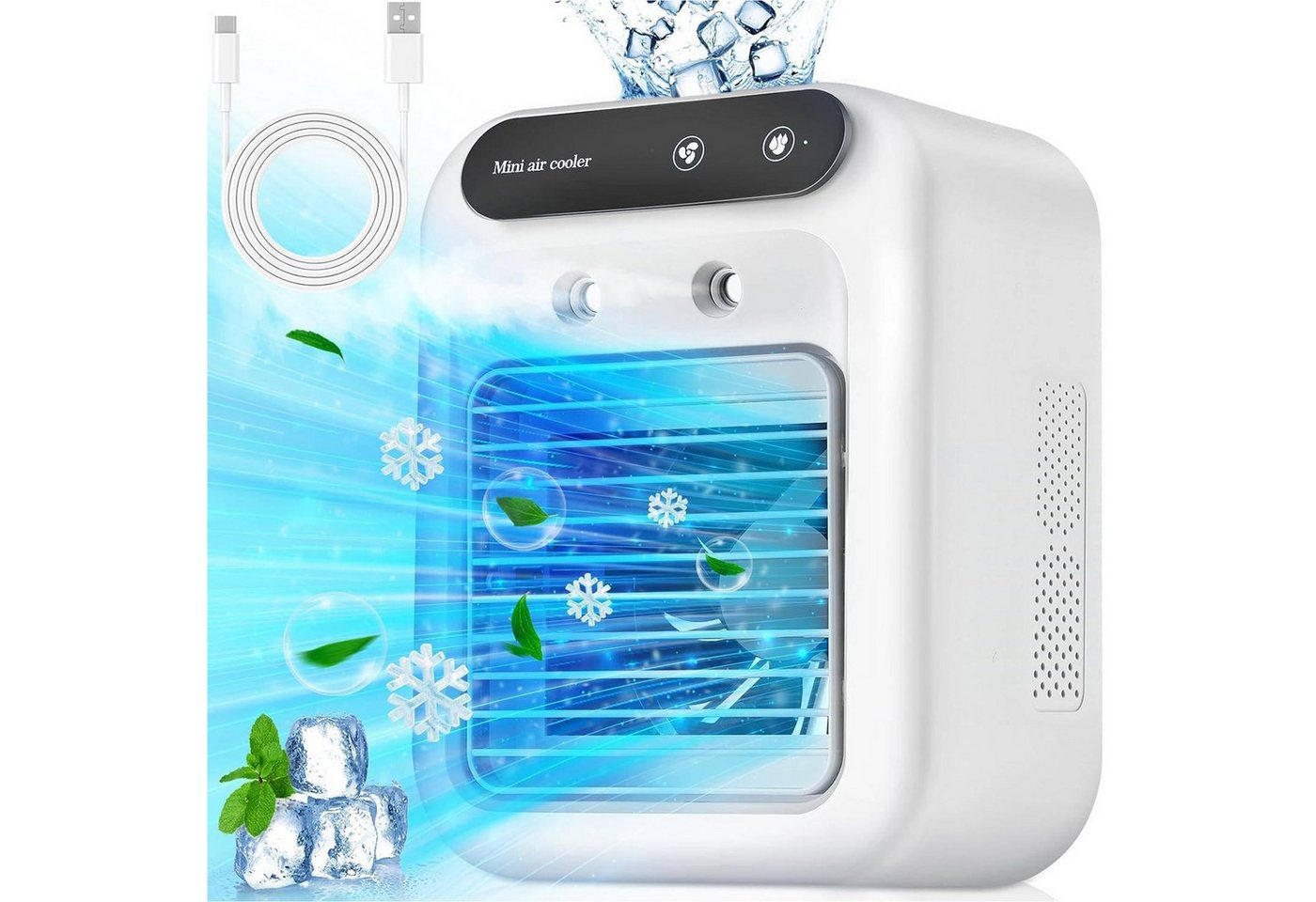 Senmudi Ventilatorkombigerät Luftkühler mit Verdunstungskühlung Mini Ventilator USB 3 in 1,5000MAH, für Schlafzimmer Büro mit 2 Stufen Tragbarer Ventilator mit Sprühen Bild 3