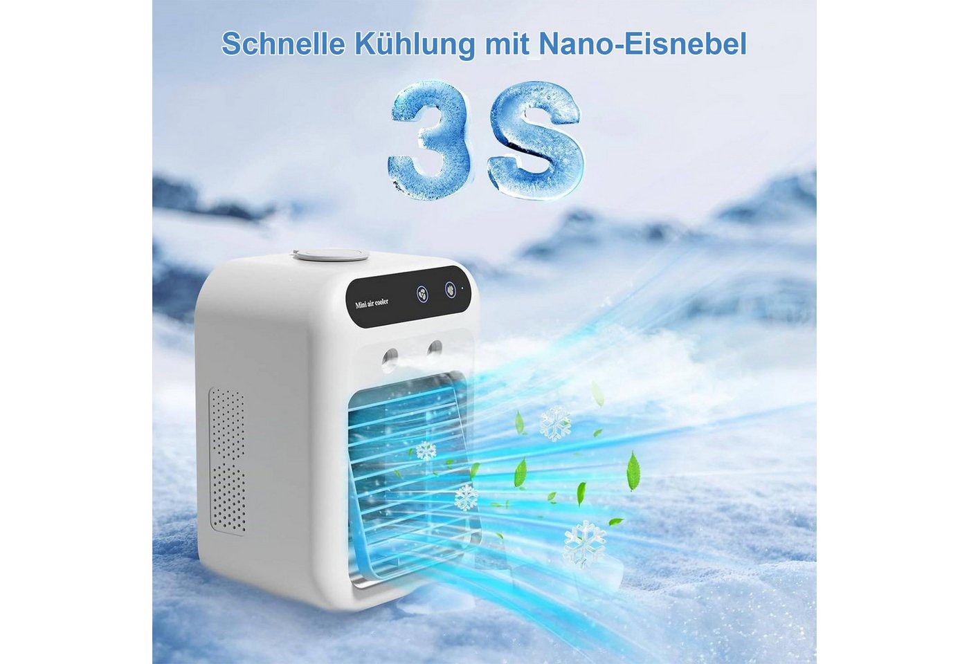 Senmudi Ventilatorkombigerät Luftkühler mit Verdunstungskühlung Mini Ventilator USB 3 in 1,5000MAH, für Schlafzimmer Büro mit 2 Stufen Tragbarer Ventilator mit Sprühen Bild 4