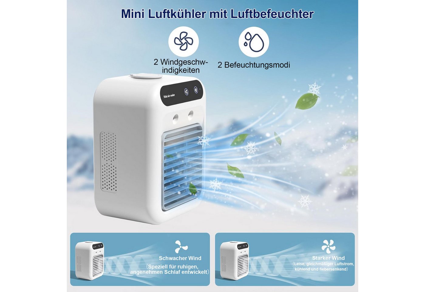 Senmudi Ventilatorkombigerät Luftkühler mit Verdunstungskühlung Mini Ventilator USB 3 in 1,5000MAH, für Schlafzimmer Büro mit 2 Stufen Tragbarer Ventilator mit Sprühen Bild 5