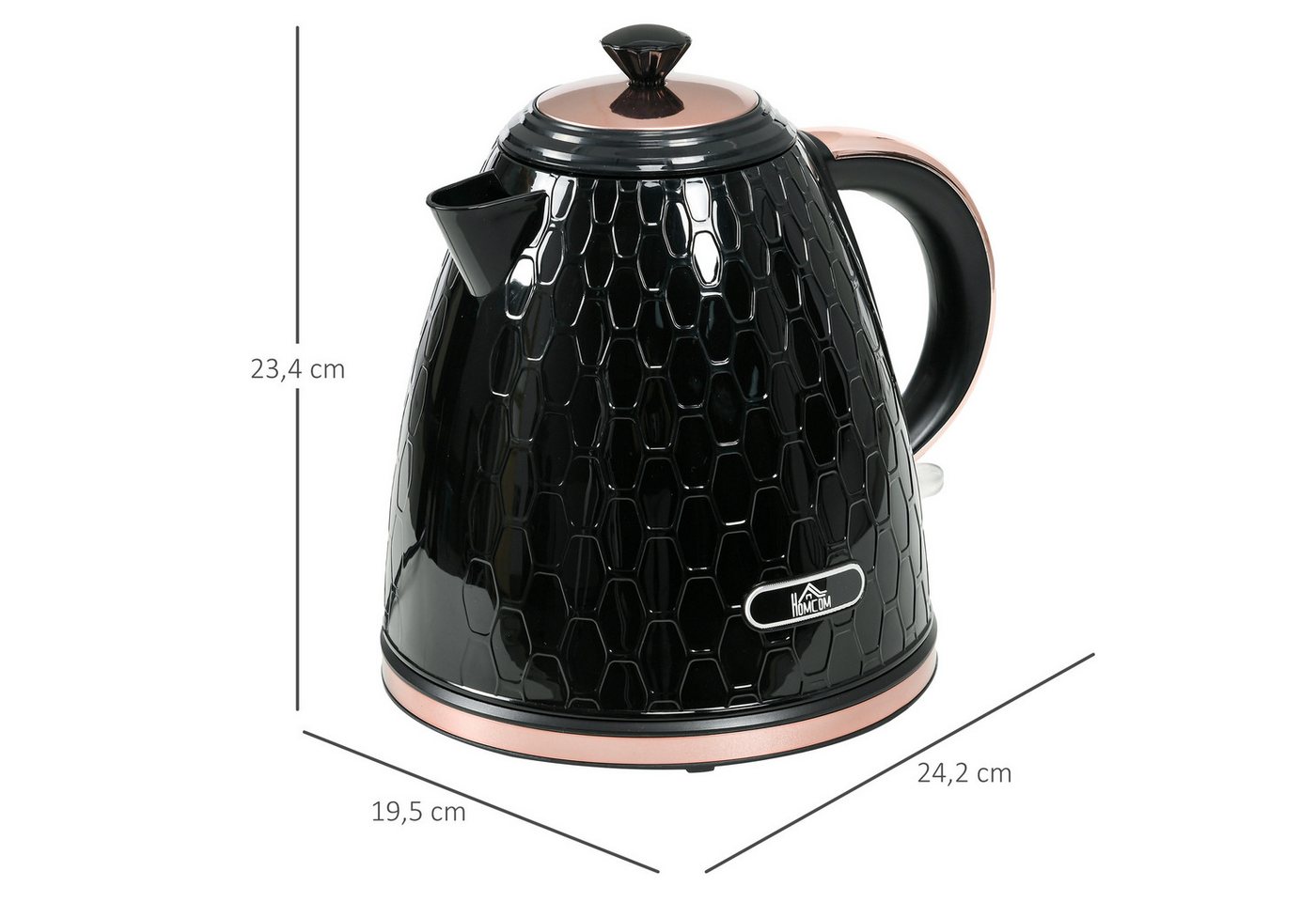 HOMCOM Wasserkocher Schnellkochfunktion, kabellos, Anti-Kalk-Filter, Auto-Abschaltung, 1.7 l, 2200 W, Trockengehschutz, Schwarz Bild 4