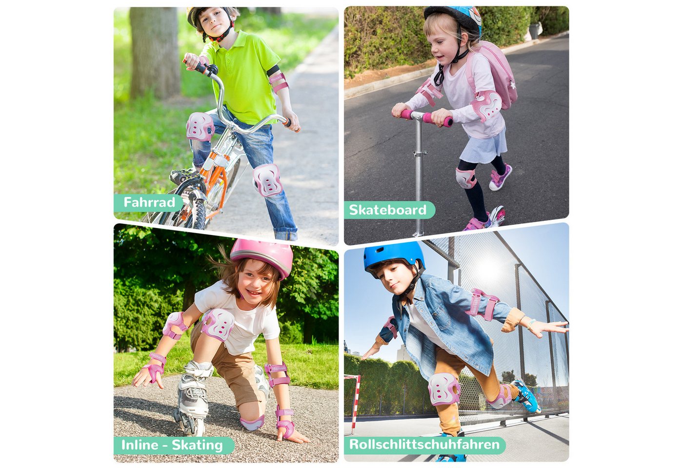 Alsterwell Knieschutz Kinder Schoner Inliner Kinder 6er Set Kinder Schützer, Ellenbogenschoner für Fahrradfahren, Roller, Inlineskating, Eislaufen