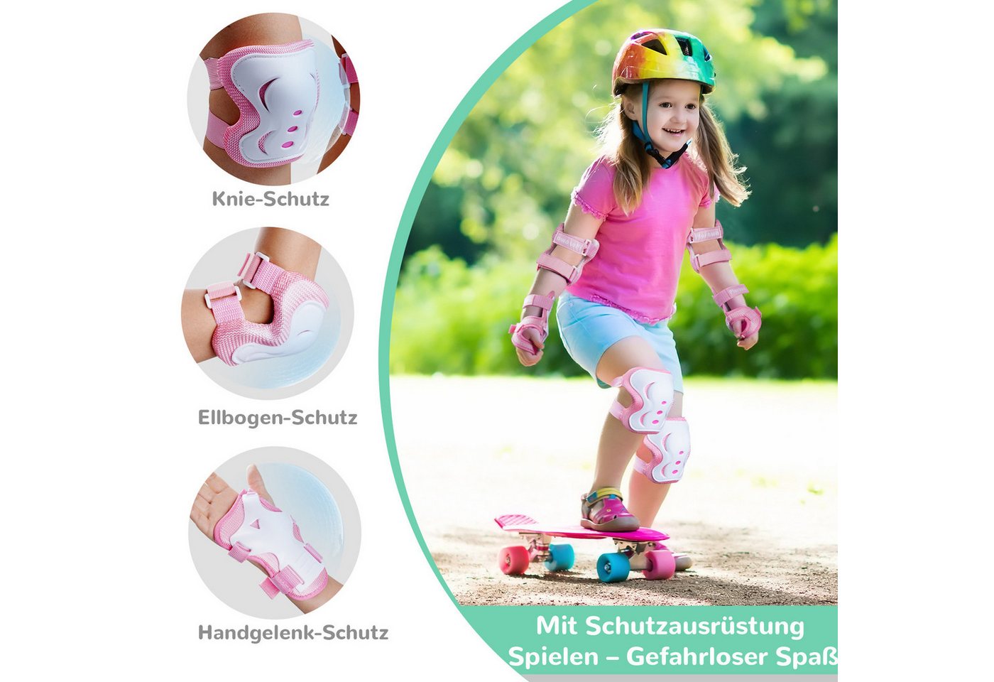 Alsterwell Knieschutz Kinder Schoner Inliner Kinder 6er Set Kinder Schützer, Ellenbogenschoner für Fahrradfahren, Roller, Inlineskating, Eislaufen Bild 3