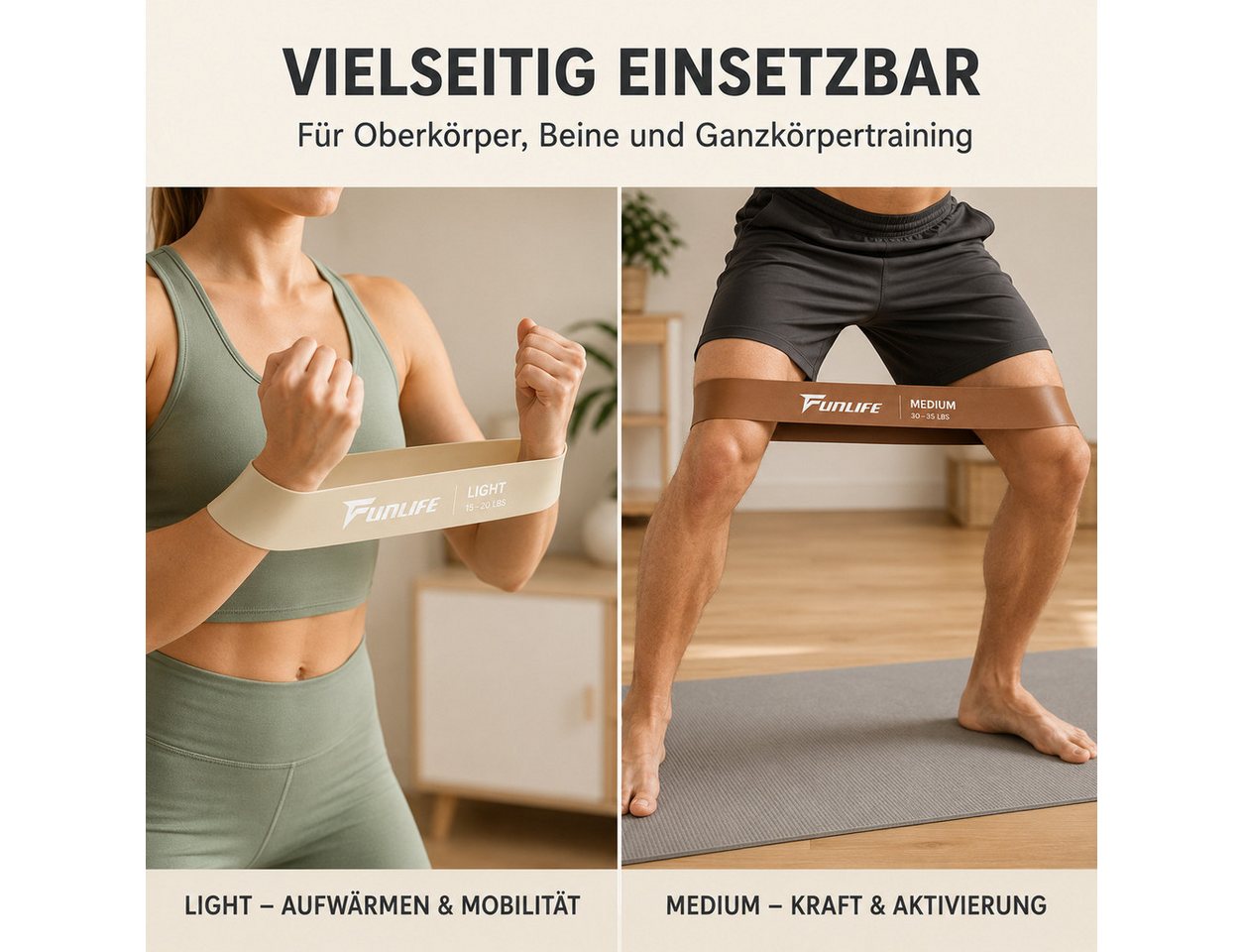 FunLife Trainingsbänder Loop 3er-Set, 3 Widerstandsstufen, Loop-Form, flexibles TPE, leicht und kompakt