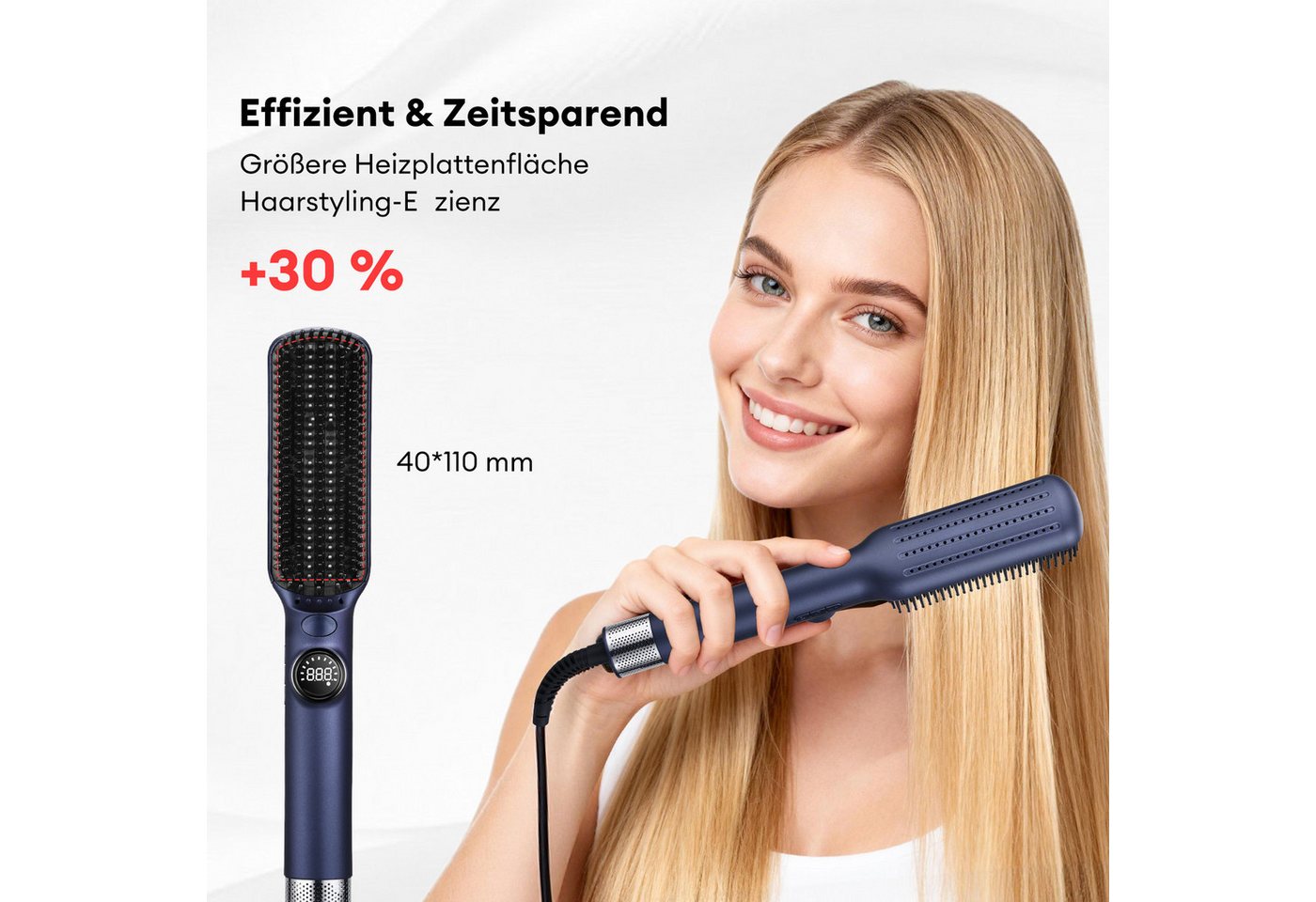 HS Onsing Haarglättbürste Warmluftbürste, Beheiztes Glättent /KaltlufGlättbürste, 100-230℃, Keramikplatte, LED-Anzeige Bild 2