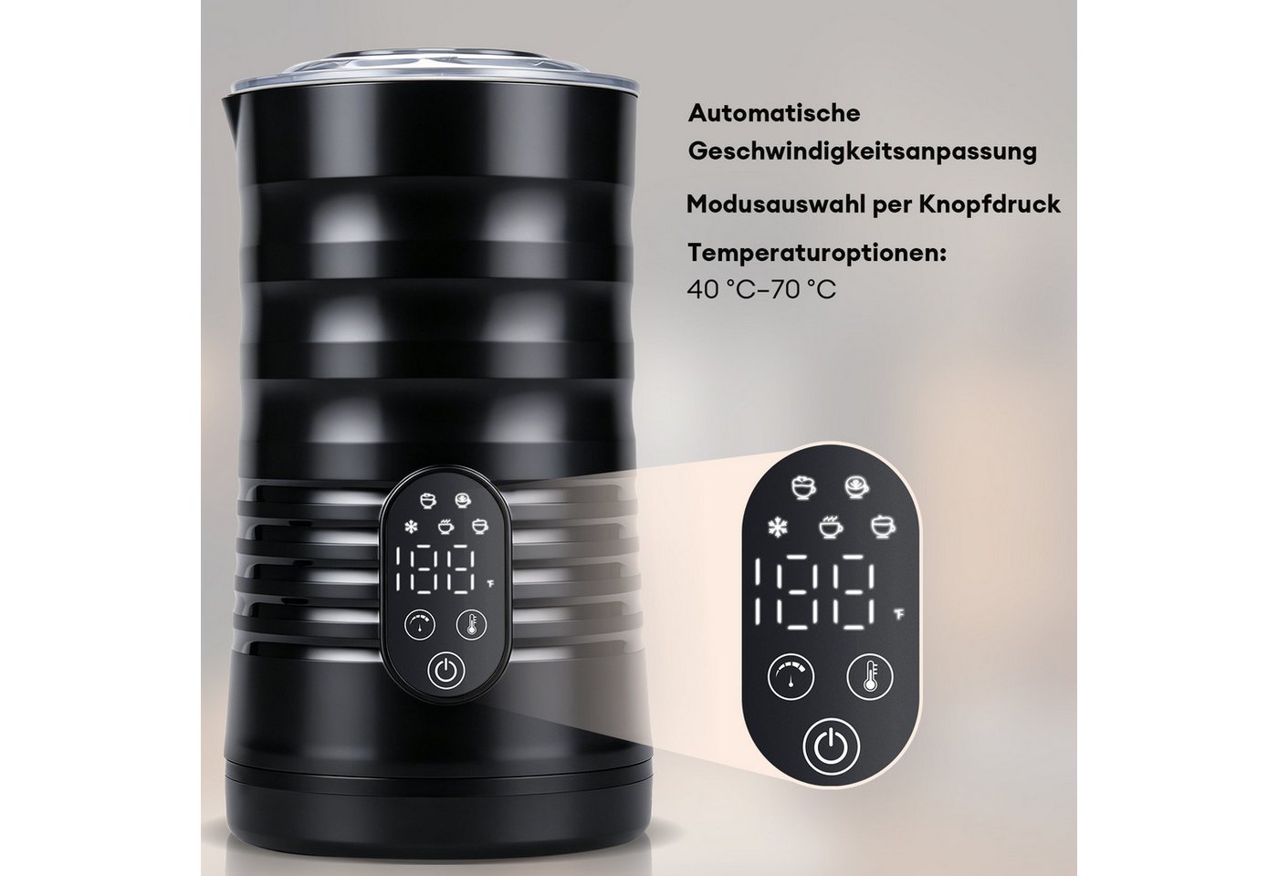 HS Onsing Milchaufschäumer Elektrischer 5-in-1, 40-70℃ Temperatur, Edelstahl,580 ml, 400 W, für Heißen/Kalten Milchschaum, Antihaftbeschichtung, Leise & Schnell