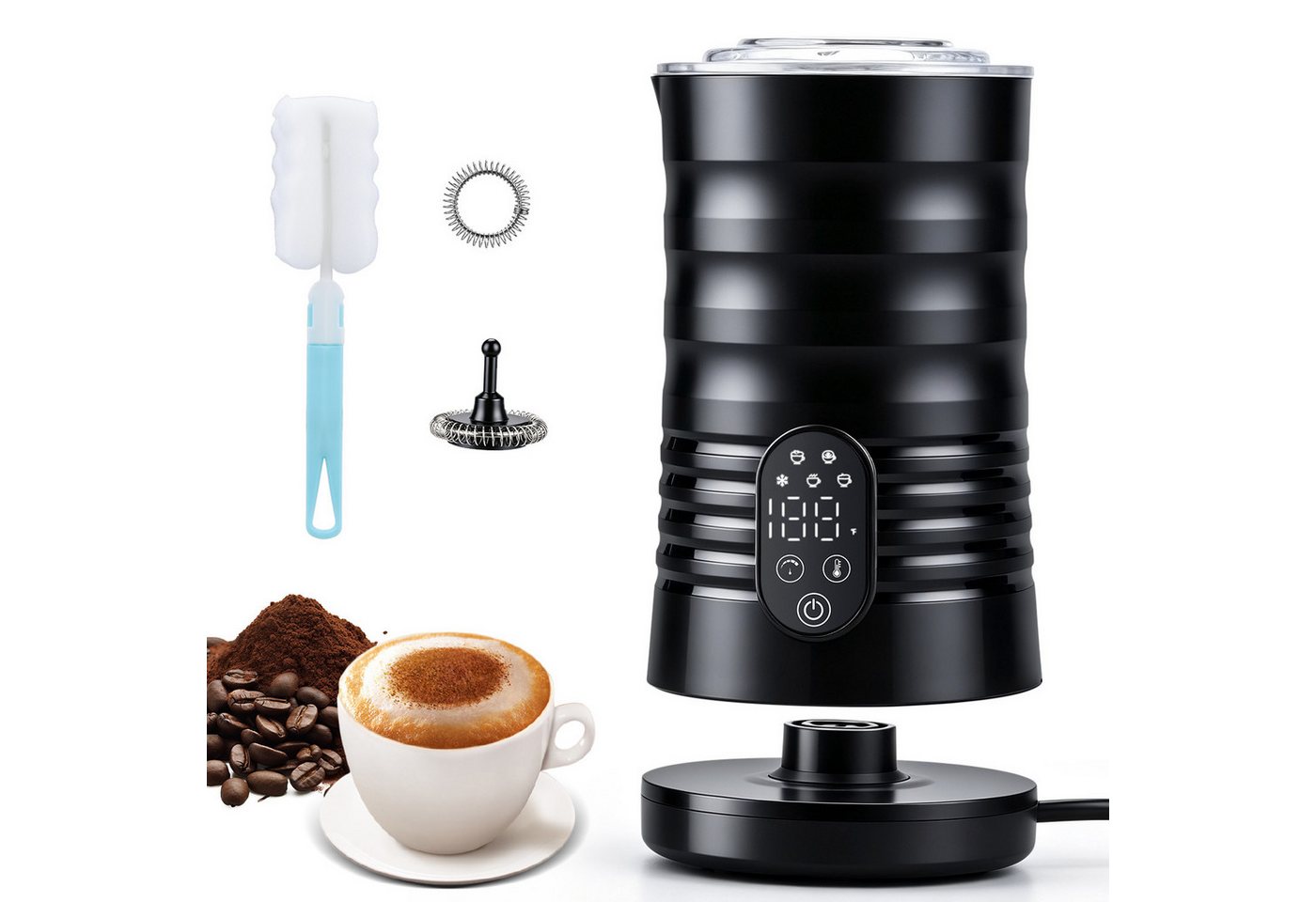 HS Onsing Milchaufschäumer Elektrischer 5-in-1, 40-70℃ Temperatur, Edelstahl,580 ml, 400 W, für Heißen/Kalten Milchschaum, Antihaftbeschichtung, Leise & Schnell Bild 3