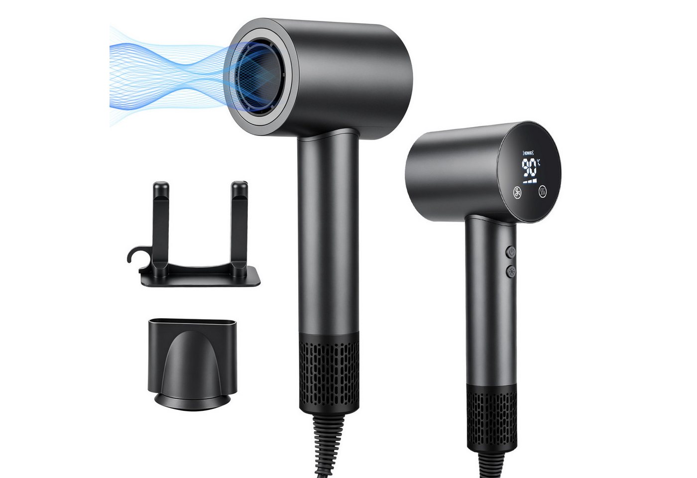 HS Onsing Haartrockner Ionic, Haarföhn 110000 RPM, 30℃/50℃/70℃/90℃, Hair Dryer Leise, 1500 W, Mit Magnetdüse,36m/s,Schnelles Trocknen,Kaltlufttaste, für alle Haarlängen und -strukturen Bild 4