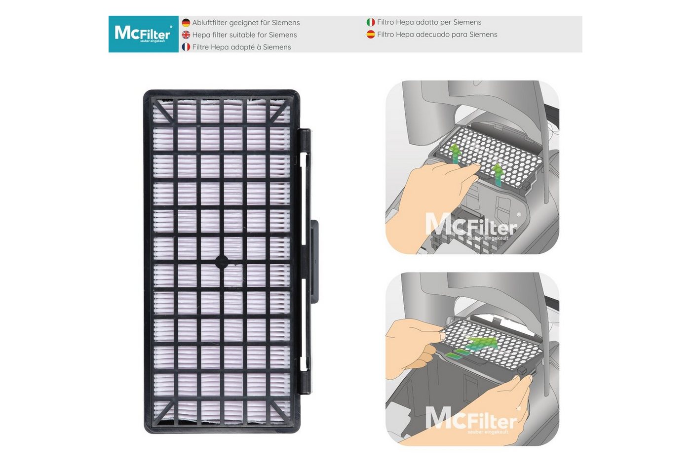 McFilter HEPA-Filter passend für Siemens VSQ5X1230 Q5.0 Extreme Silence Power, Staubsauger, passgenau, schwarz, wie 00577303